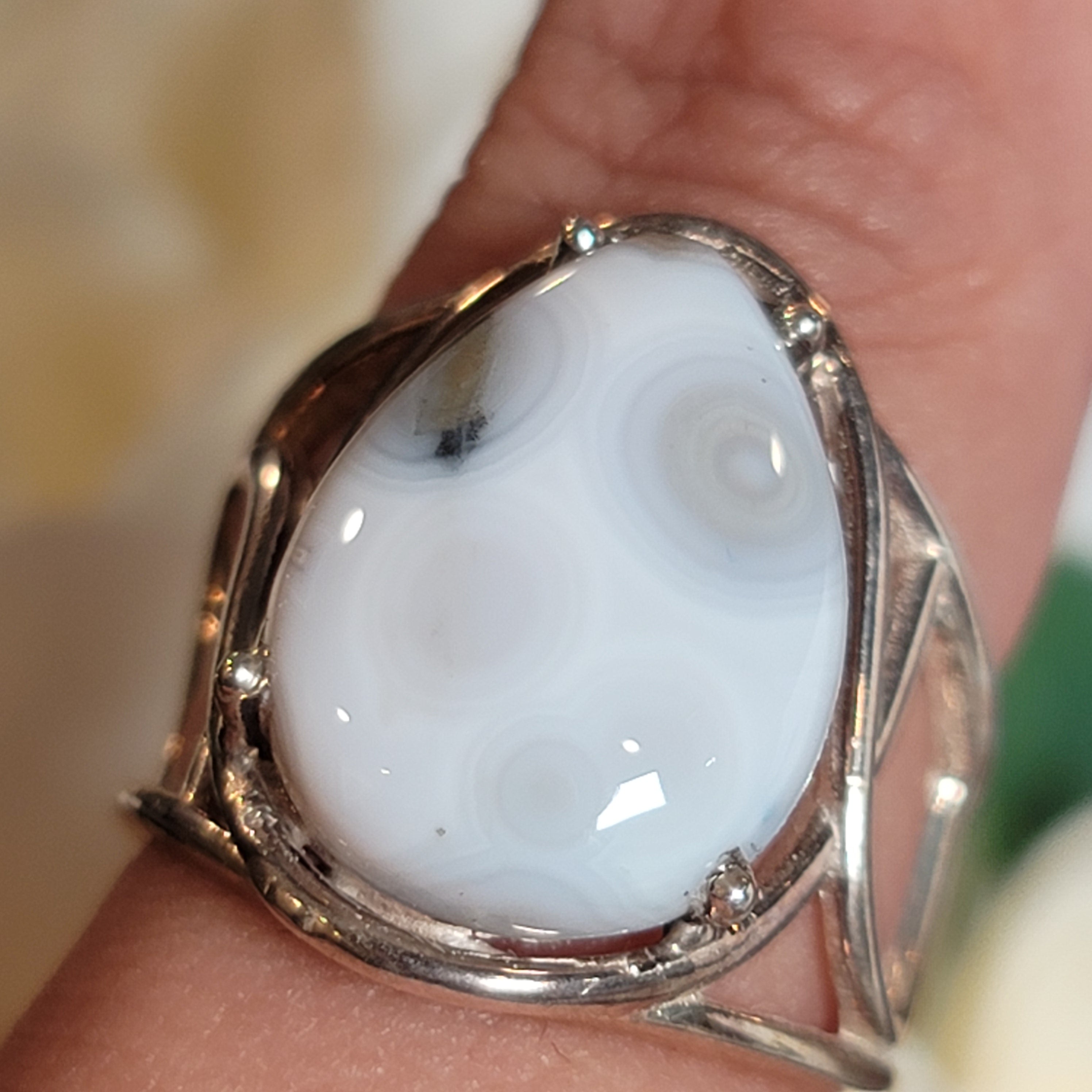 Orbicular "Ocean" Jasper Adjustable Ring Cuff .925 Silver for Joy and Peace