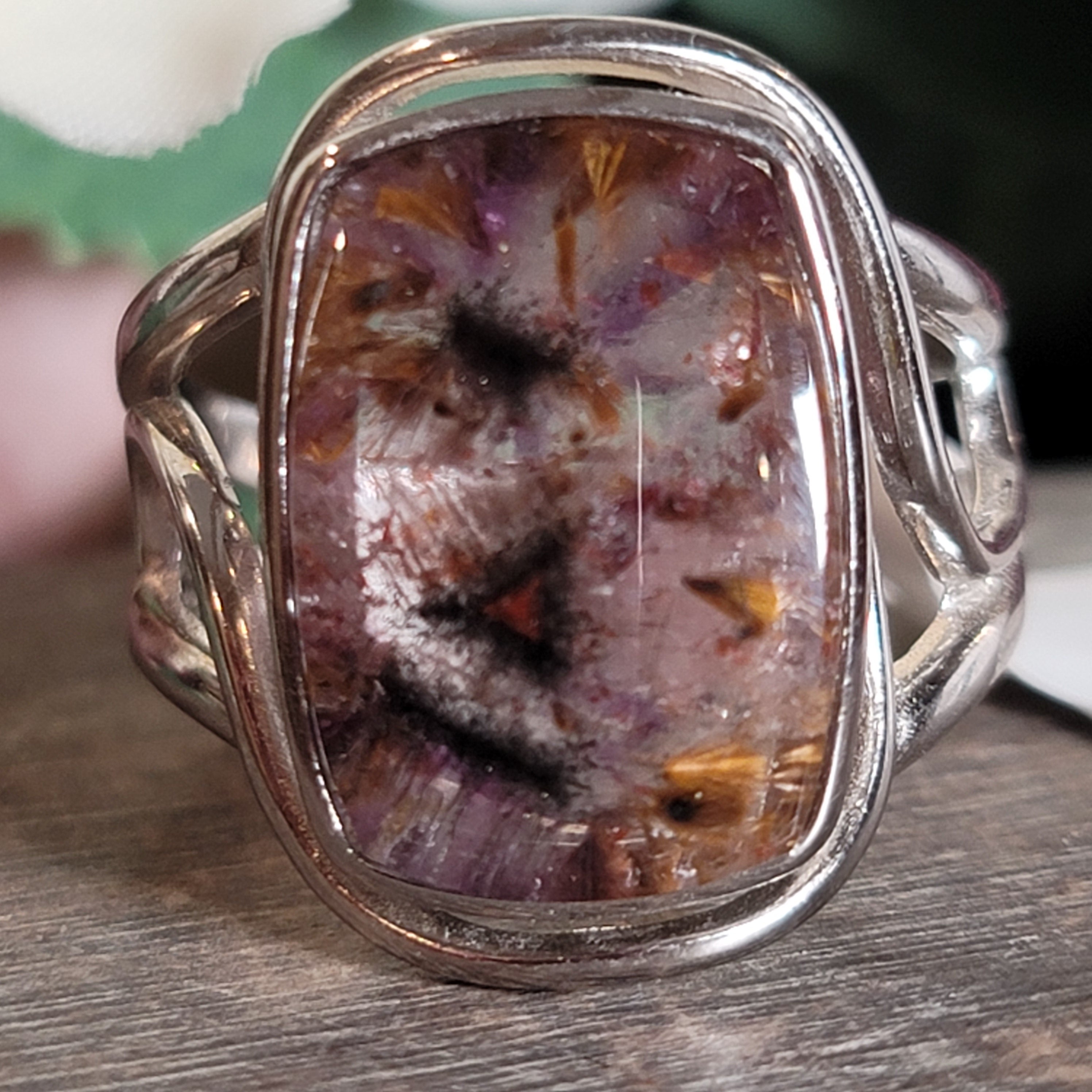 Deep Divine Auralite 23 Adjustable Cuff Ring .925 Silver for Intuition and Protection