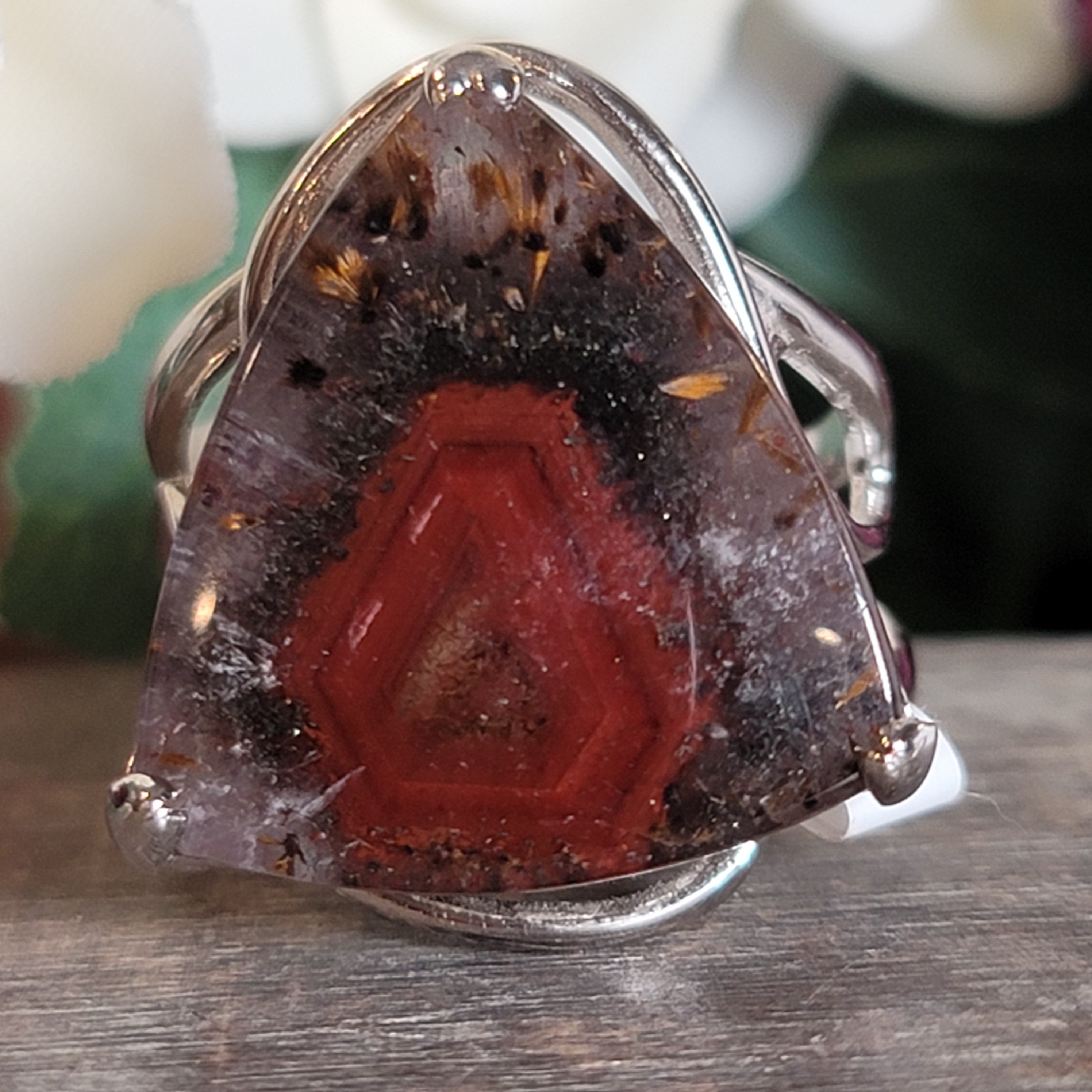 Deep Divine Auralite 23 Adjustable Cuff Ring .925 Silver for Intuition and Protection