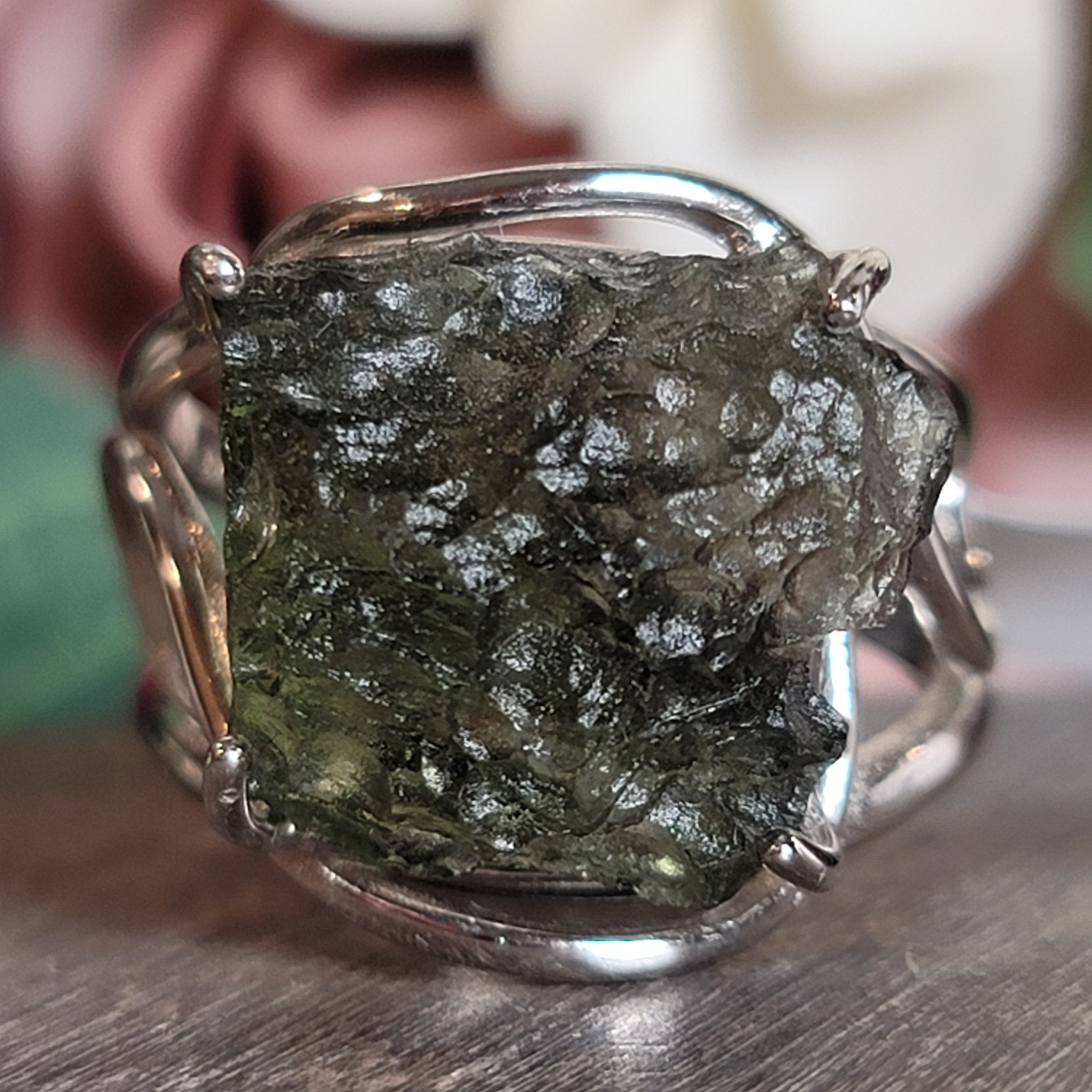 Moldavite Cuff Ring Adjustable Ring .925 Silver for Creating your Dream Life