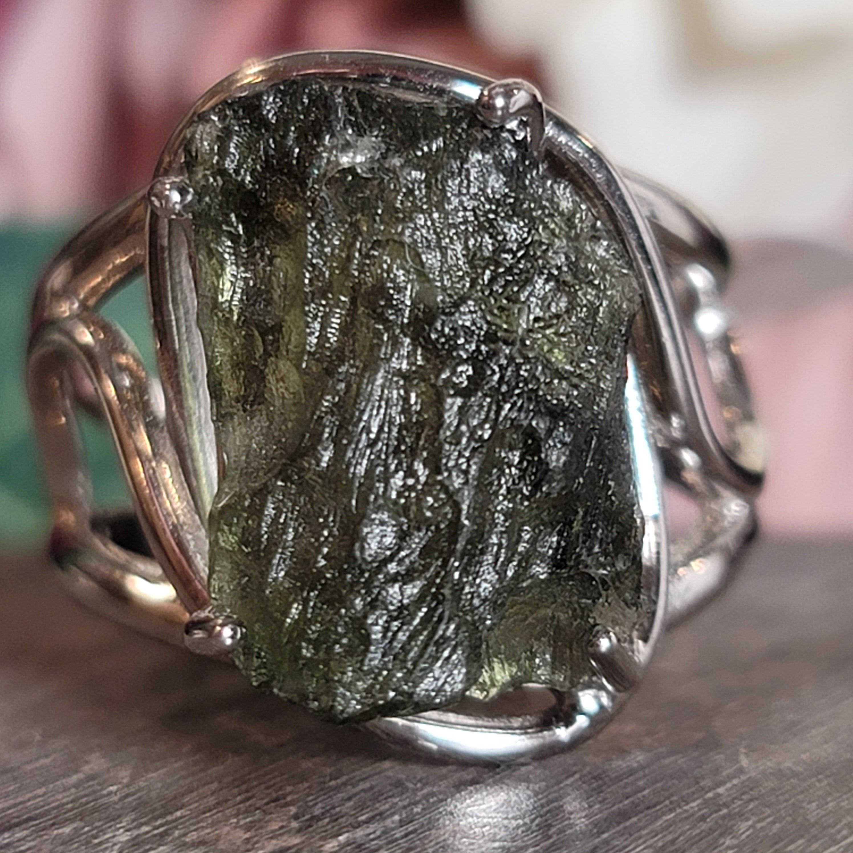 Moldavite Cuff Ring Adjustable Ring .925 Silver for Creating your Dream Life