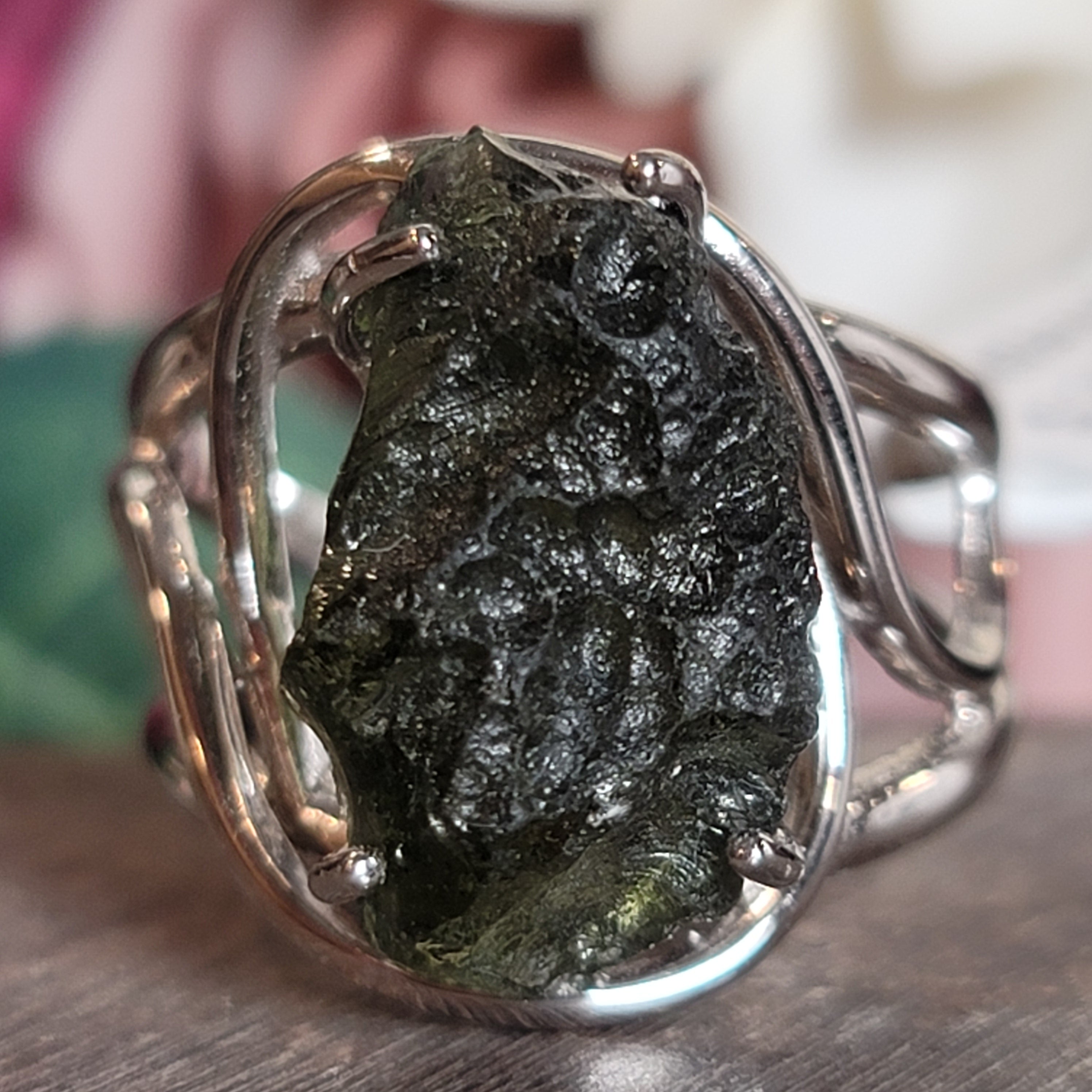 Moldavite Cuff Ring Adjustable Ring .925 Silver for Creating your Dream Life