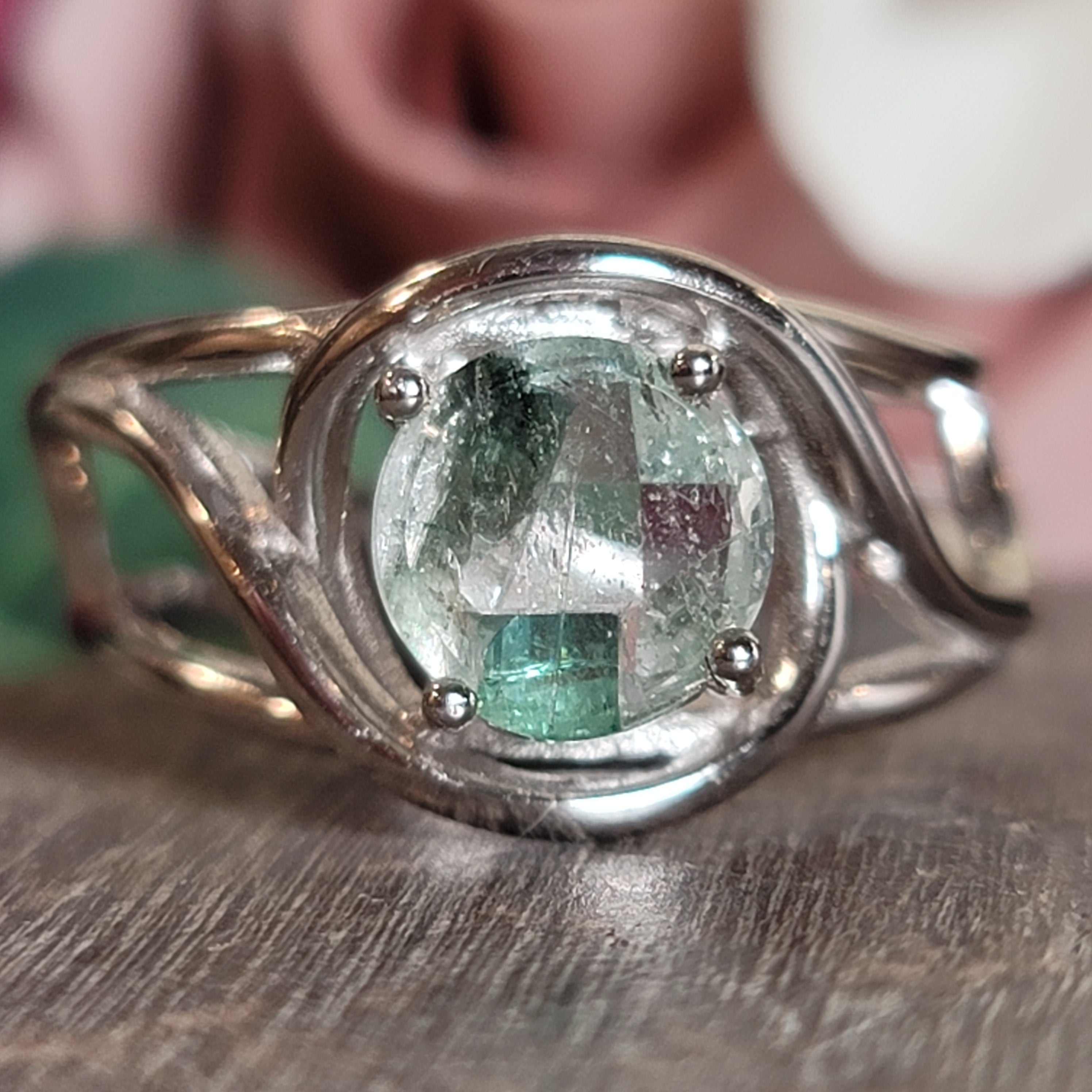 Tourmaline in Quartz Cuff Ring  Adjustable Ring .925 Sterling Silver for Emotional Healing, Kindness and Joy