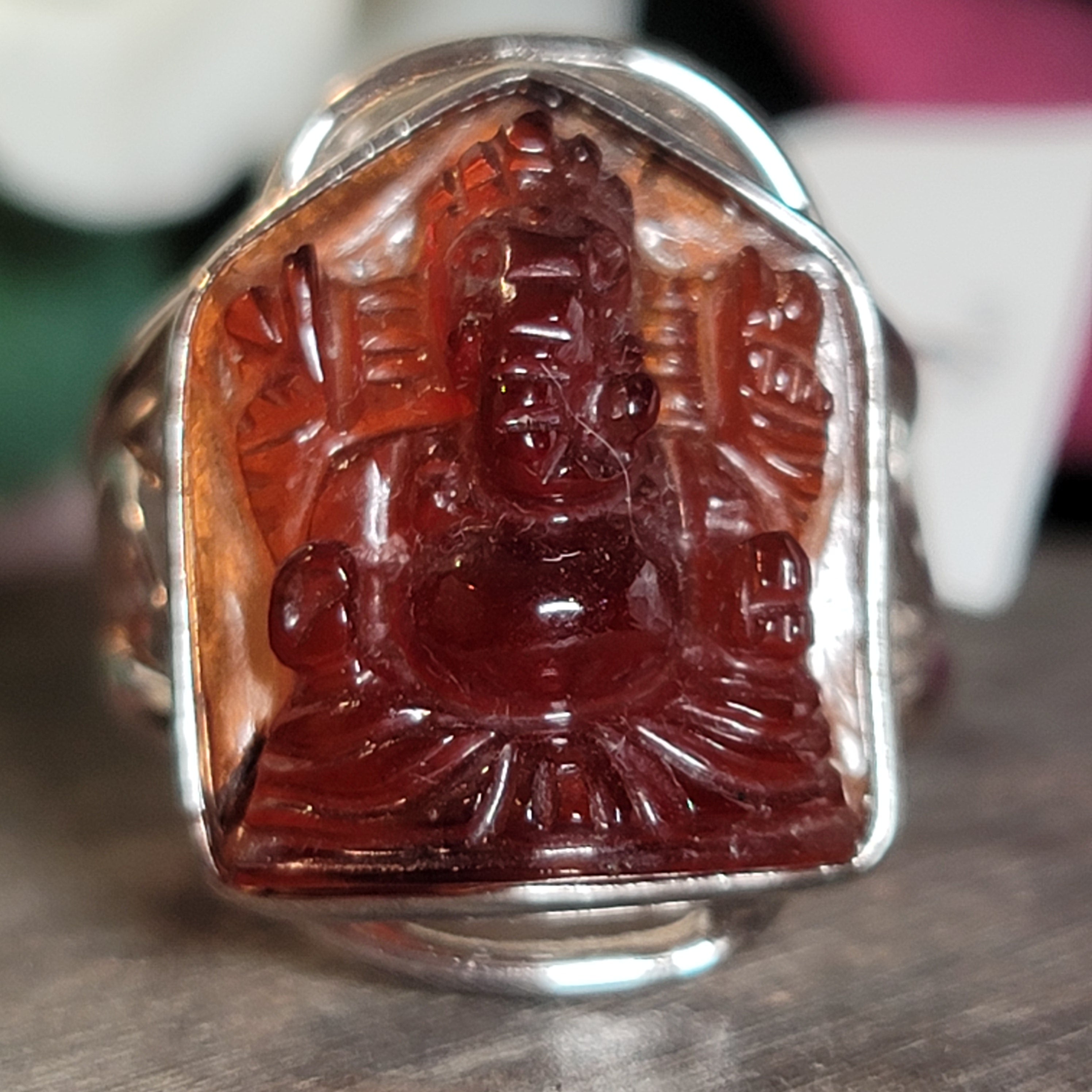 Hessonite Garnet Ganesha Cuff Ring in .925 Silver for Manifesting Love and Success in your Career, Protection and Wealth