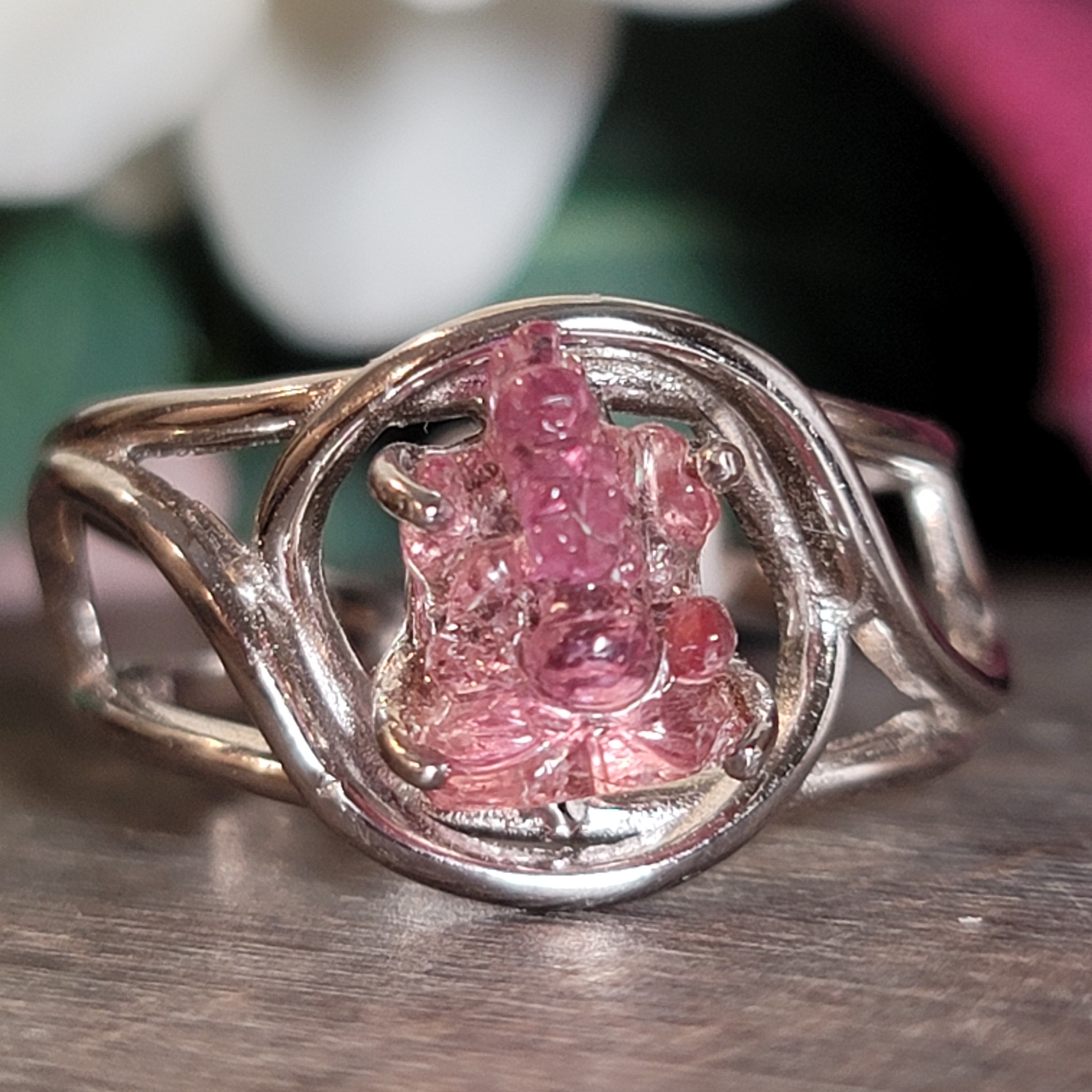 Pink Tourmaline Ganesha Cuff Ring Adjustable Ring .925 Silver for Awareness, Communication and Meditation (Copy)