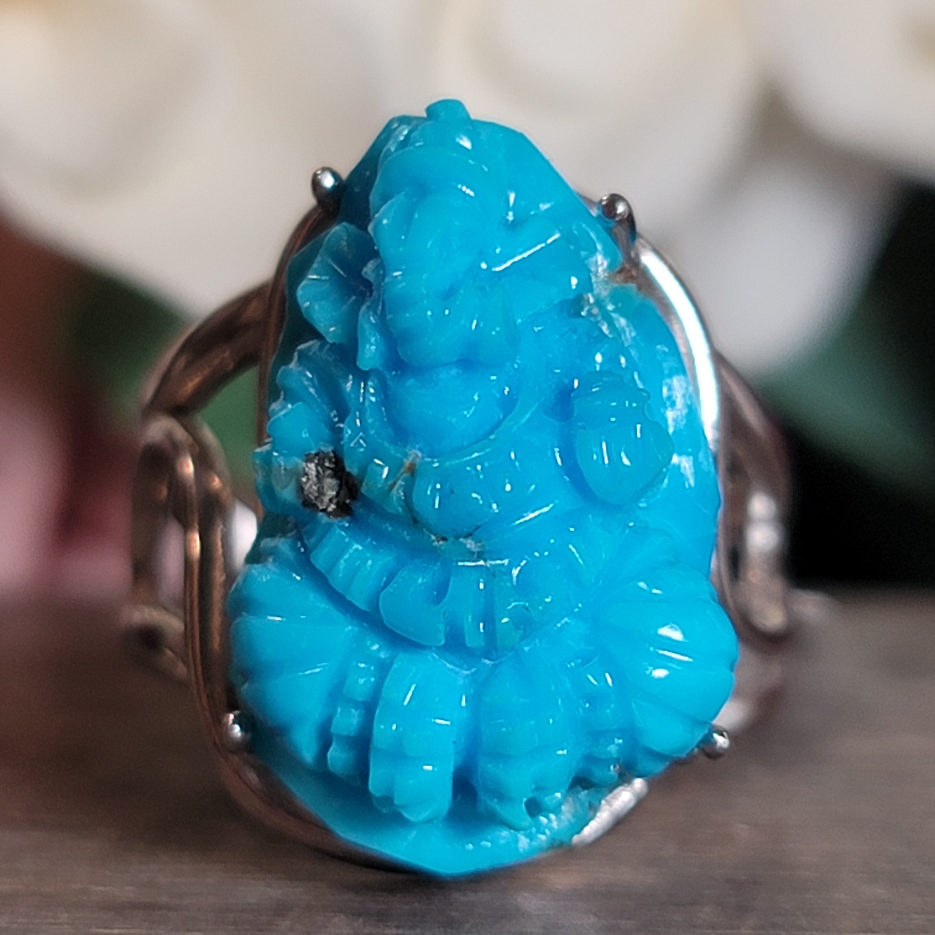 Turquoise Ganesha Cuff Ring for Good Luck, Prosperity and Protection