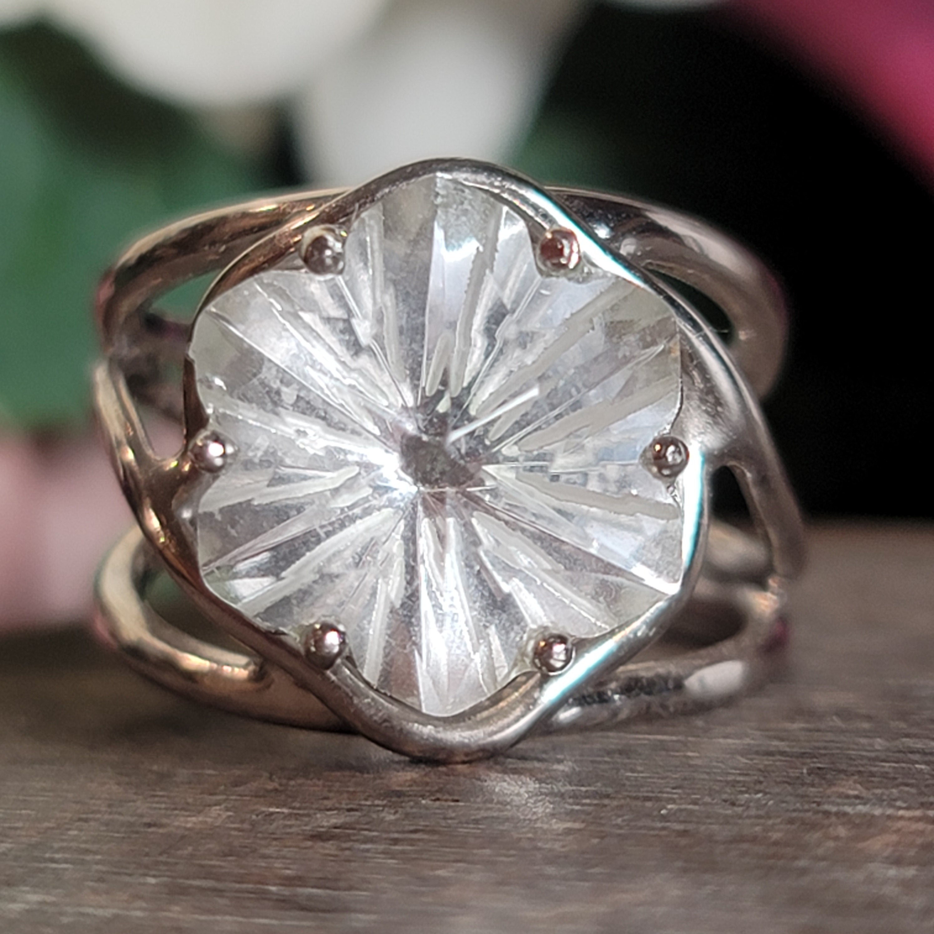 Clear Quartz Flower Cuff Ring .925 Silver for Healing, Intention Setting and Manifesting your Desires