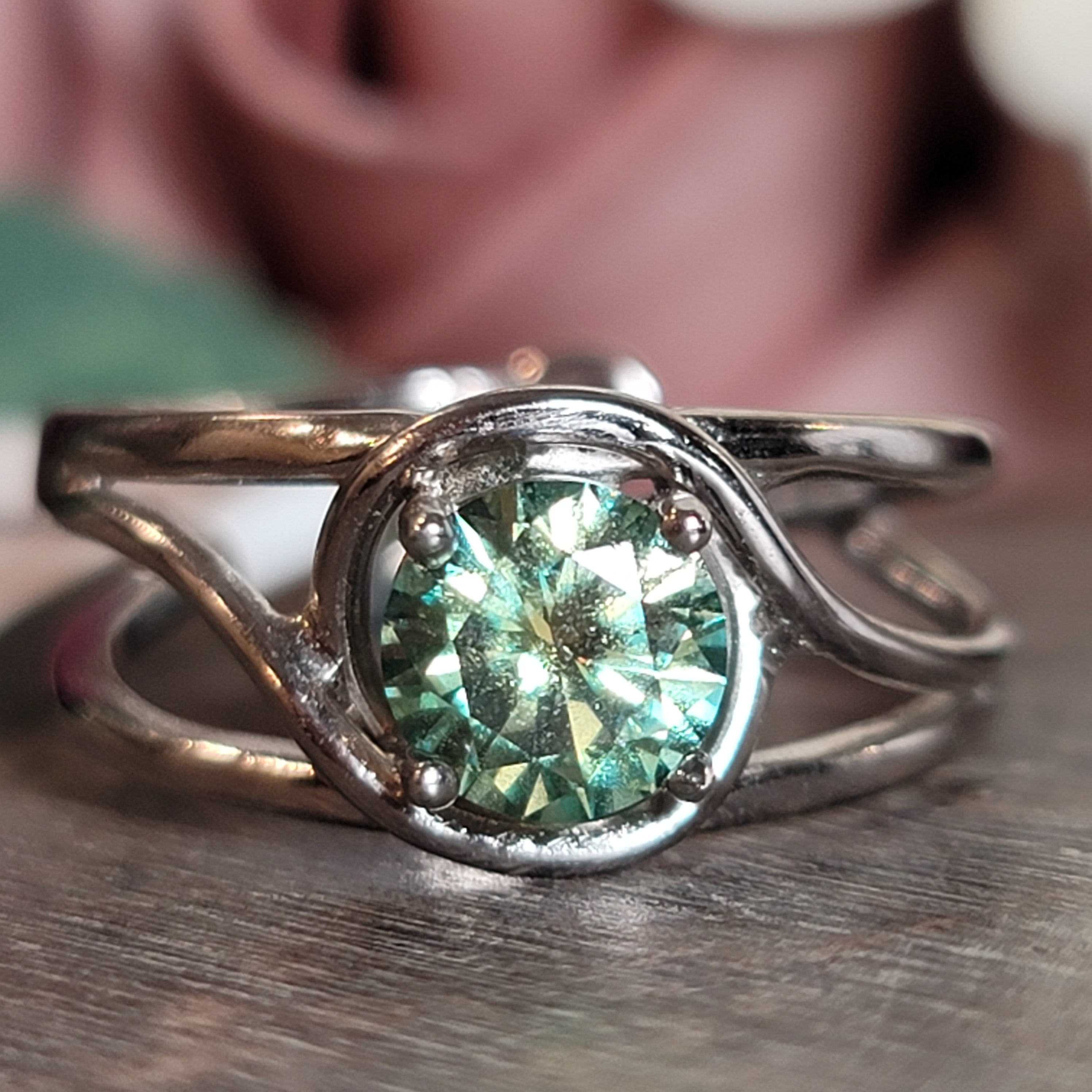 Green Moissanite Adjustable Cuff Ring .925 Silver for Enlightenment, Inner Peace & Spiritual Transformation