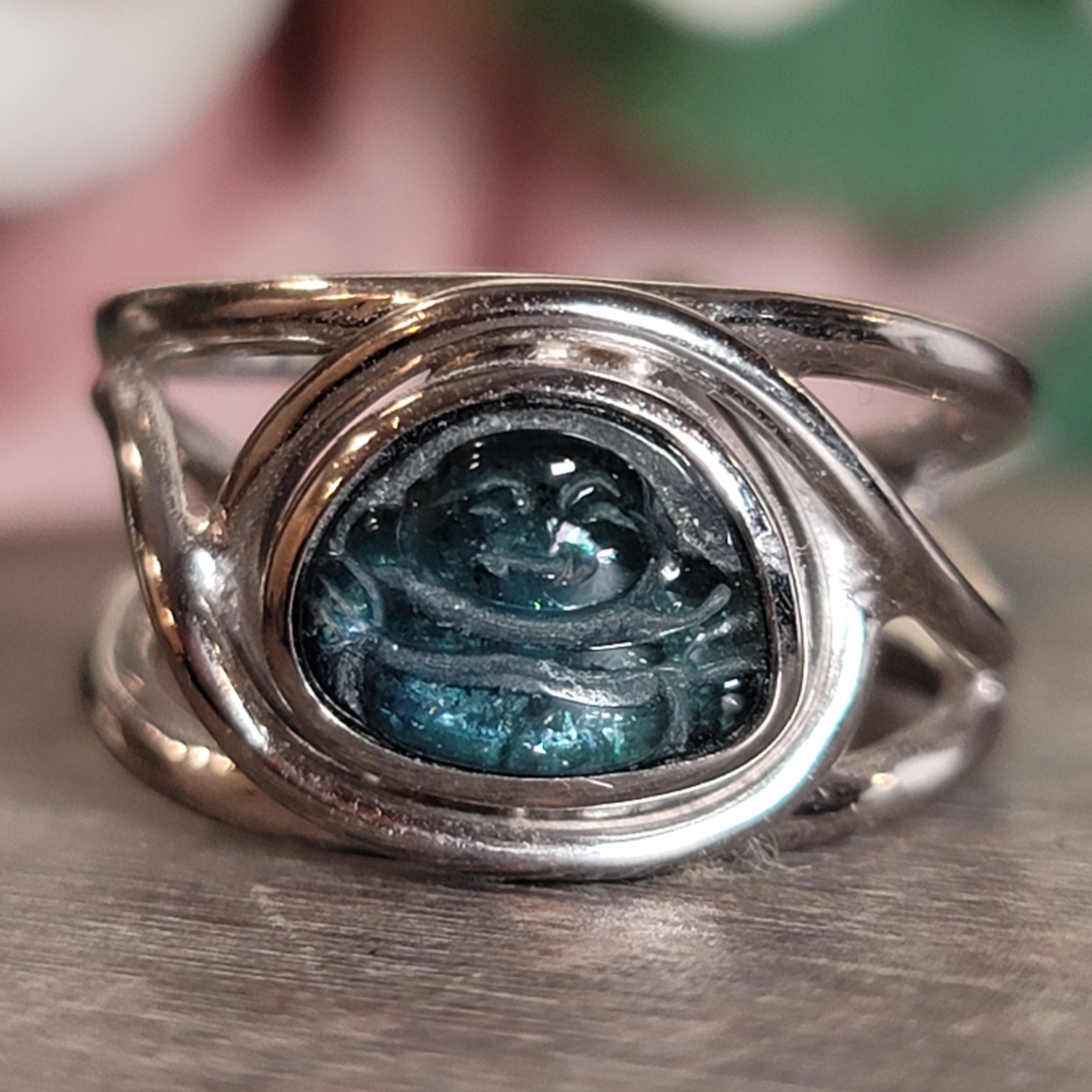 Tourmaline Buddha Adjustable Cuff Ring .925 Silver for Awareness, Communication and Meditation