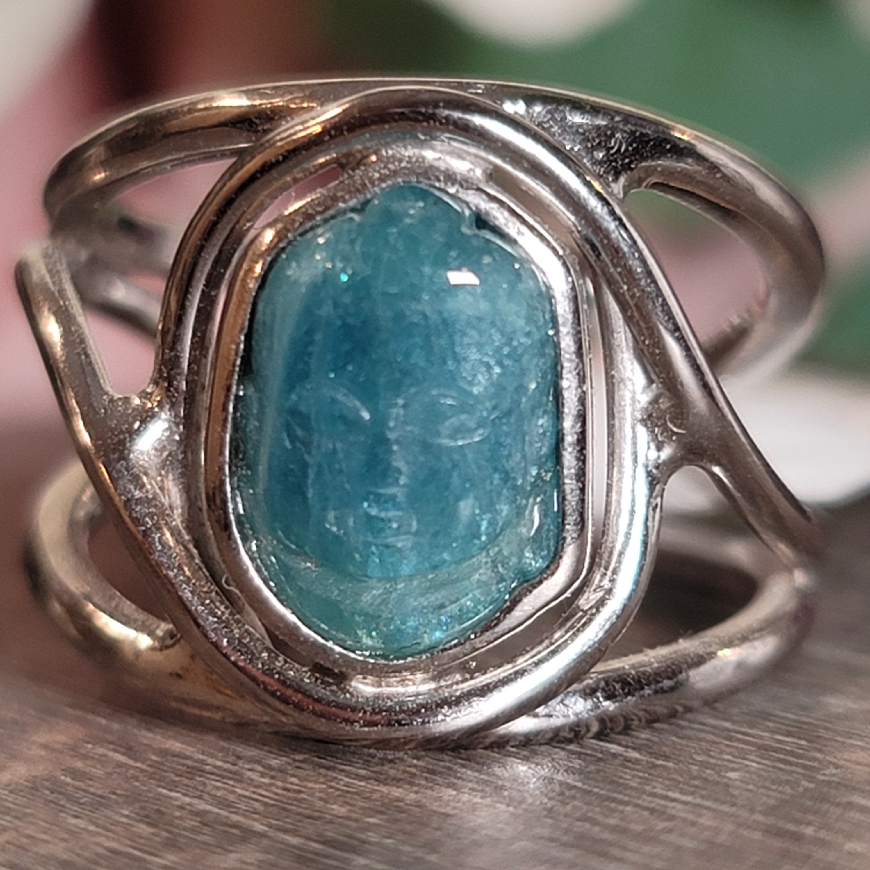 Tourmaline Buddha Adjustable Cuff Ring .925 Silver for Awareness, Communication and Meditation