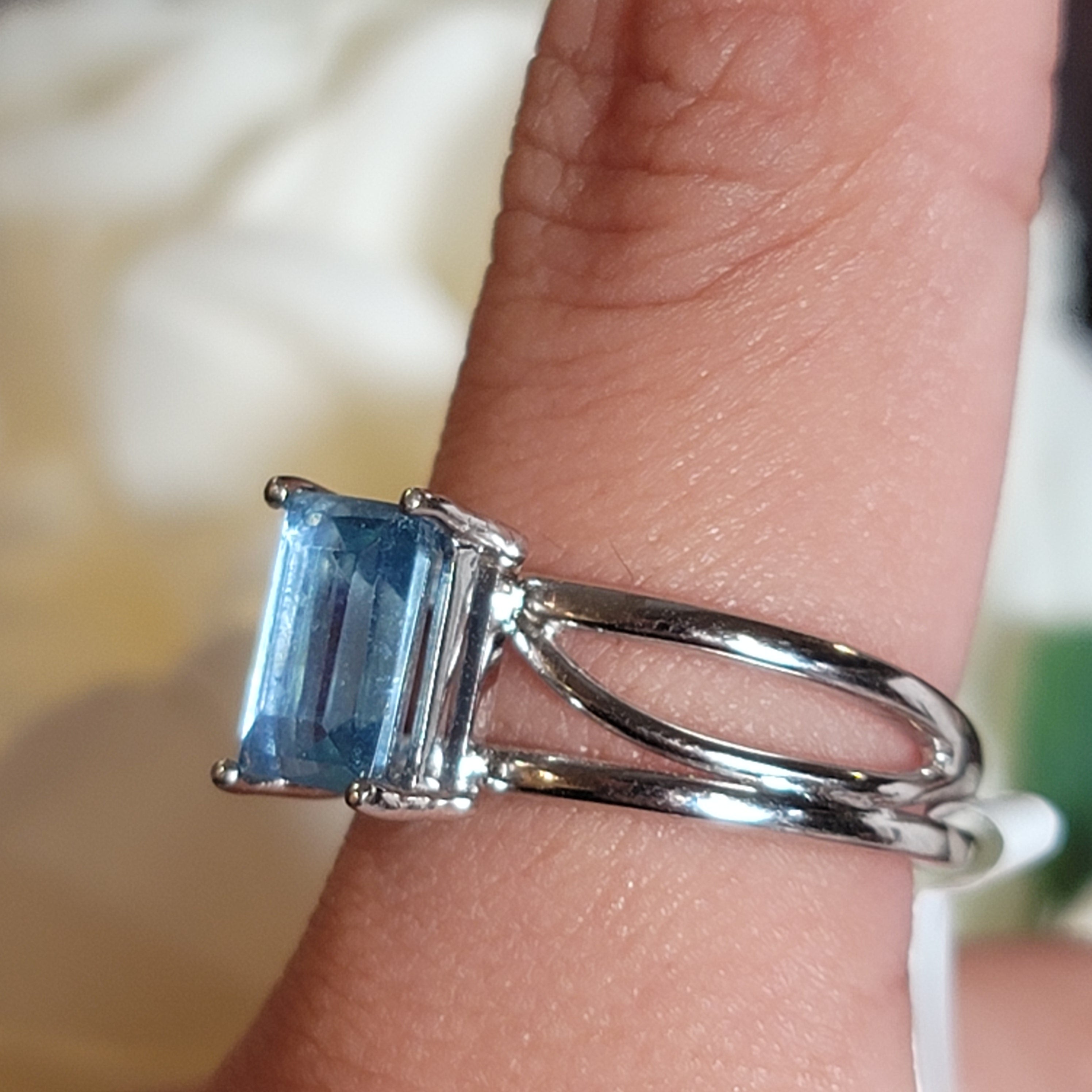 Aquamarine .925 Silver Adjustable Cuff Ring for Calm Communication