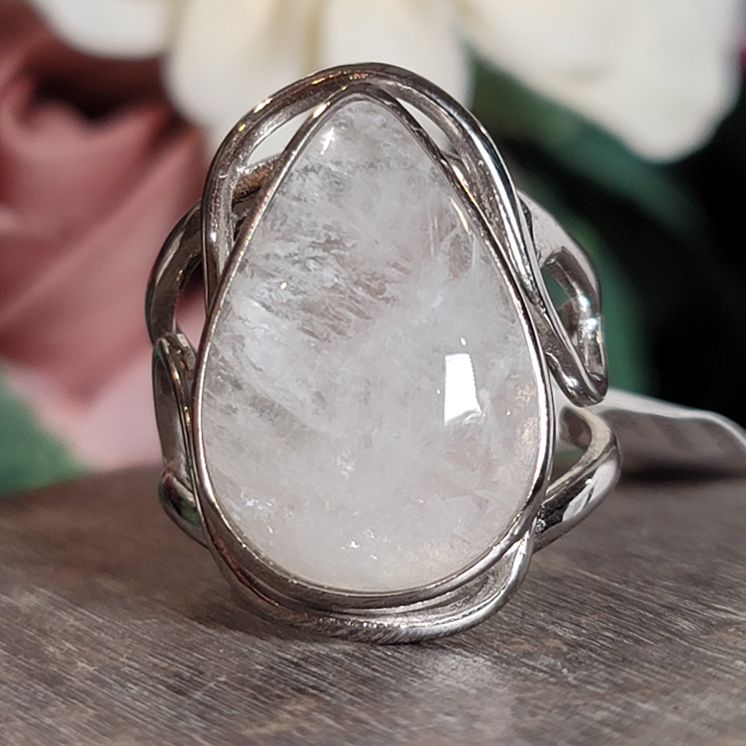 Natrolite Adjustable Cuff Ring .925 Silver for Astral Travel, Higher Consciousness and Protection