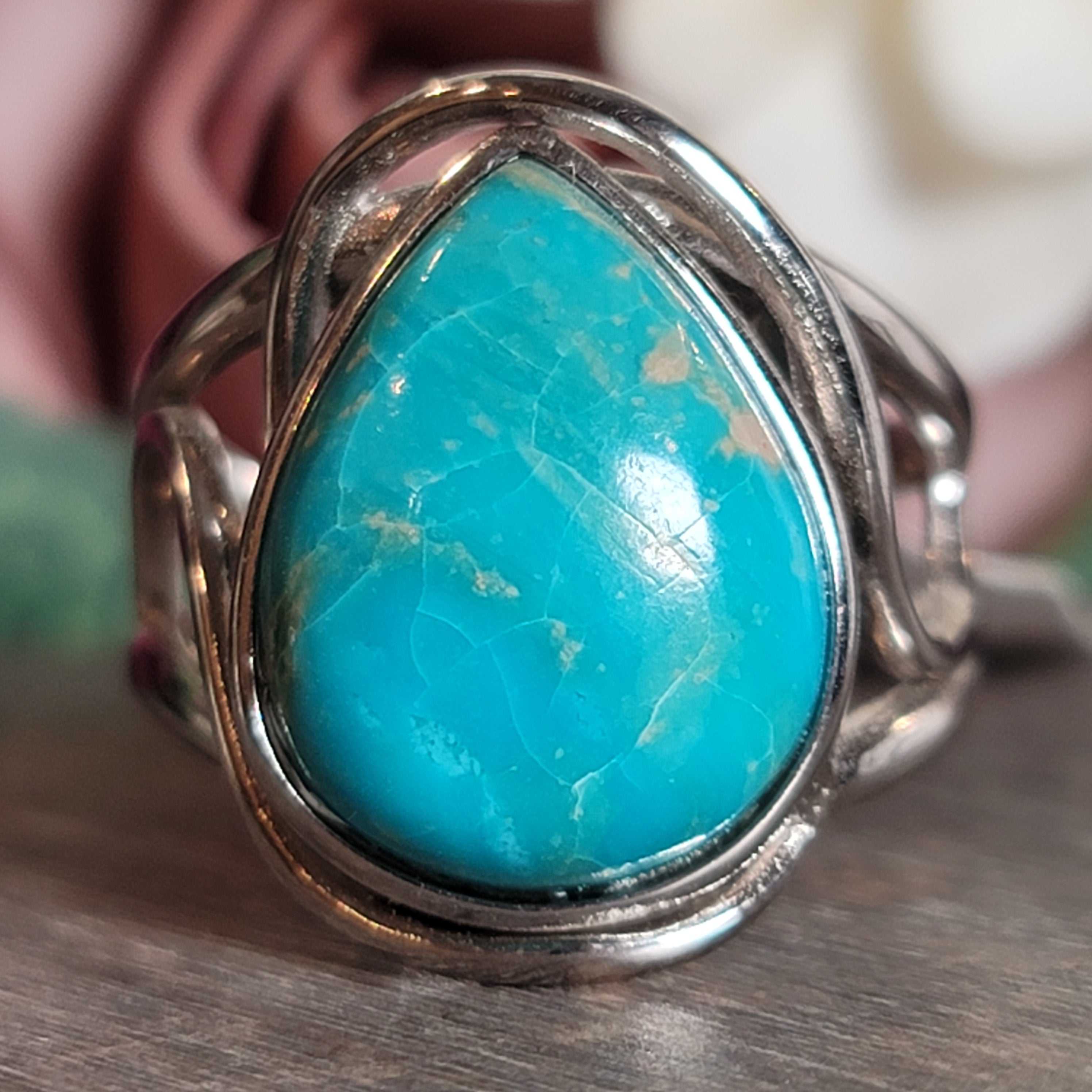 Turquoise Adjustable Cuff Ring for Good Luck, Prosperity and Protection