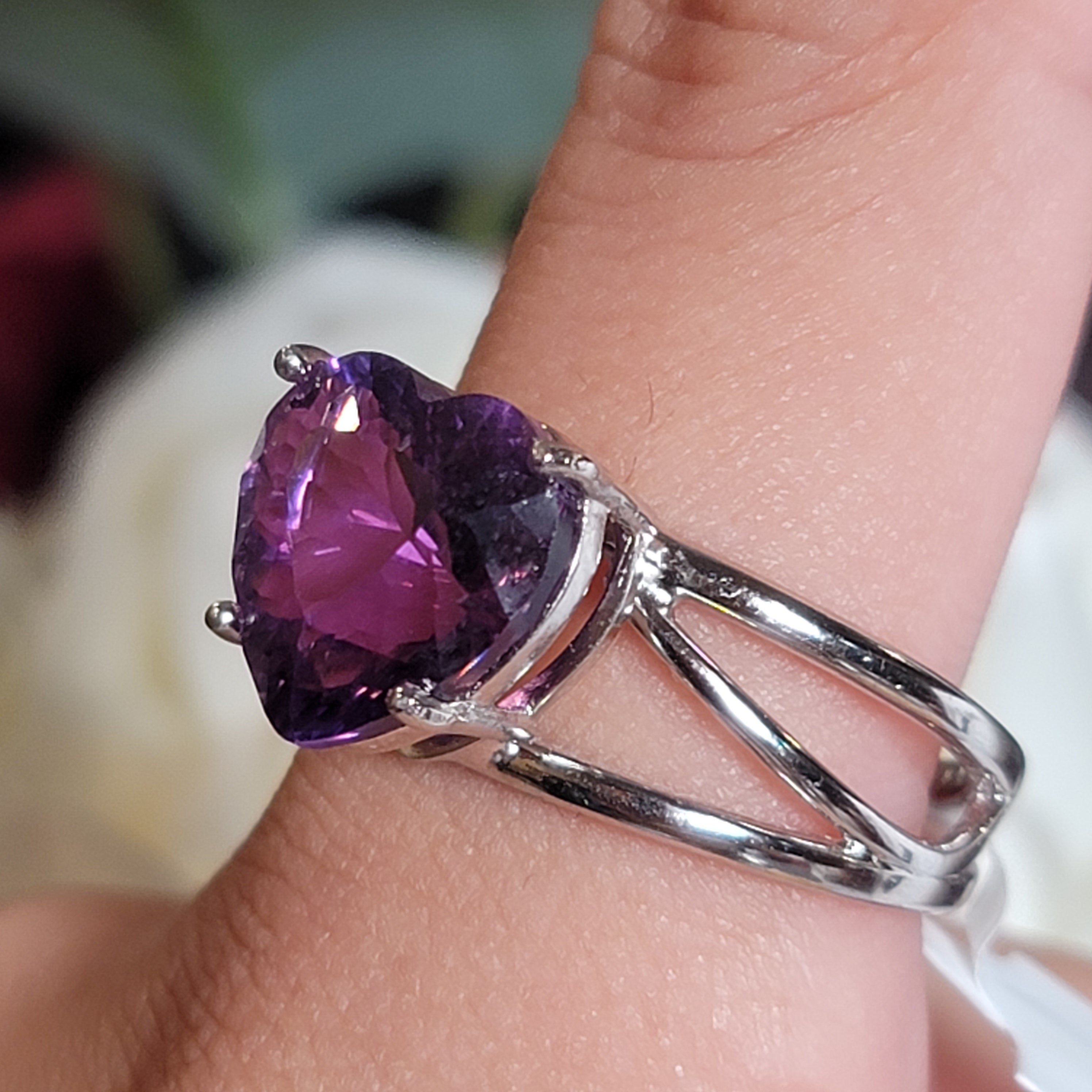 Cuff Heart Rings Amethyst Heart Cuff Ring .925 Silver for Enhancing Intuition & Connect ...