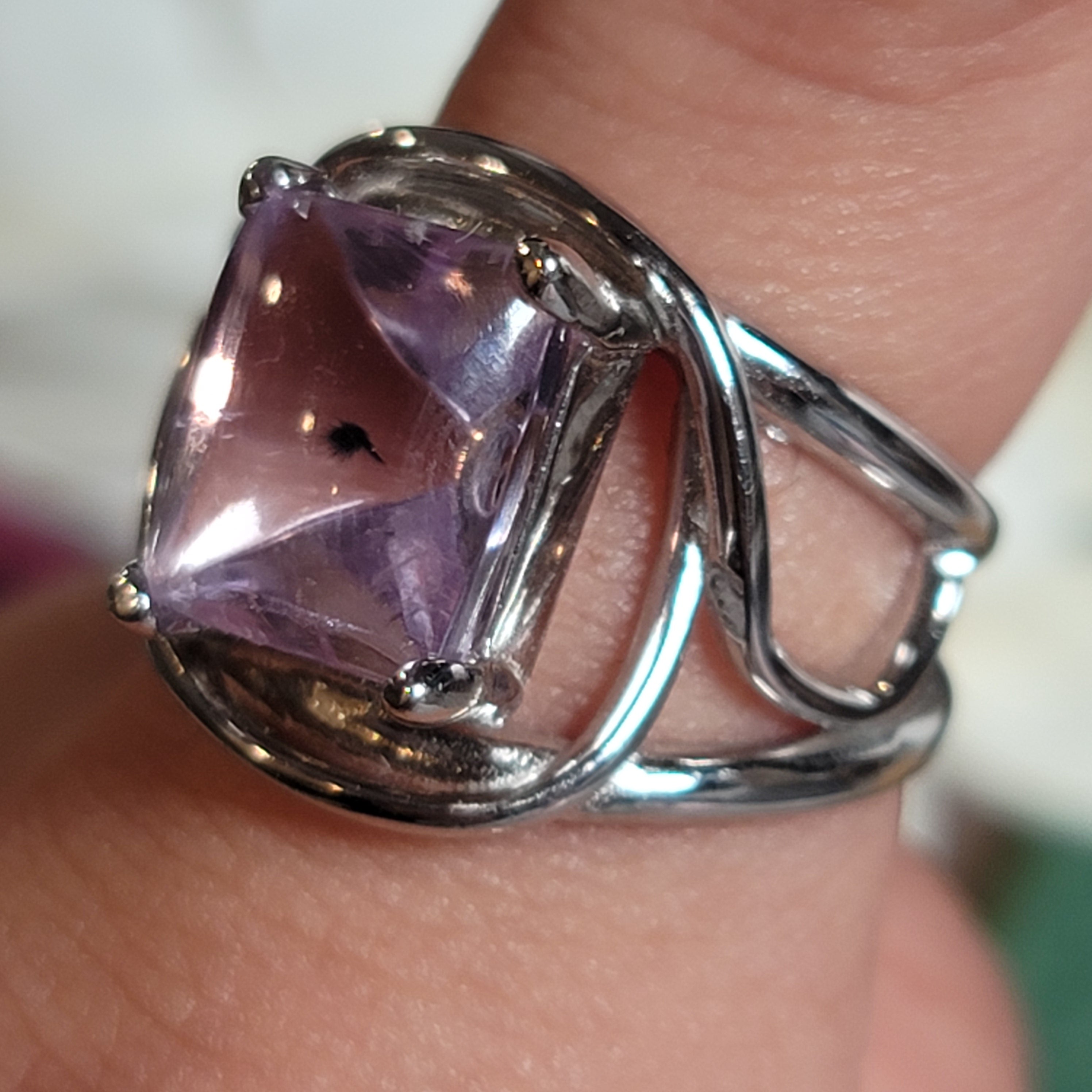 Pastel Amethyst Hollandite Finger Cuff Adjustable Ring .925 Silver for Intuition and Protection