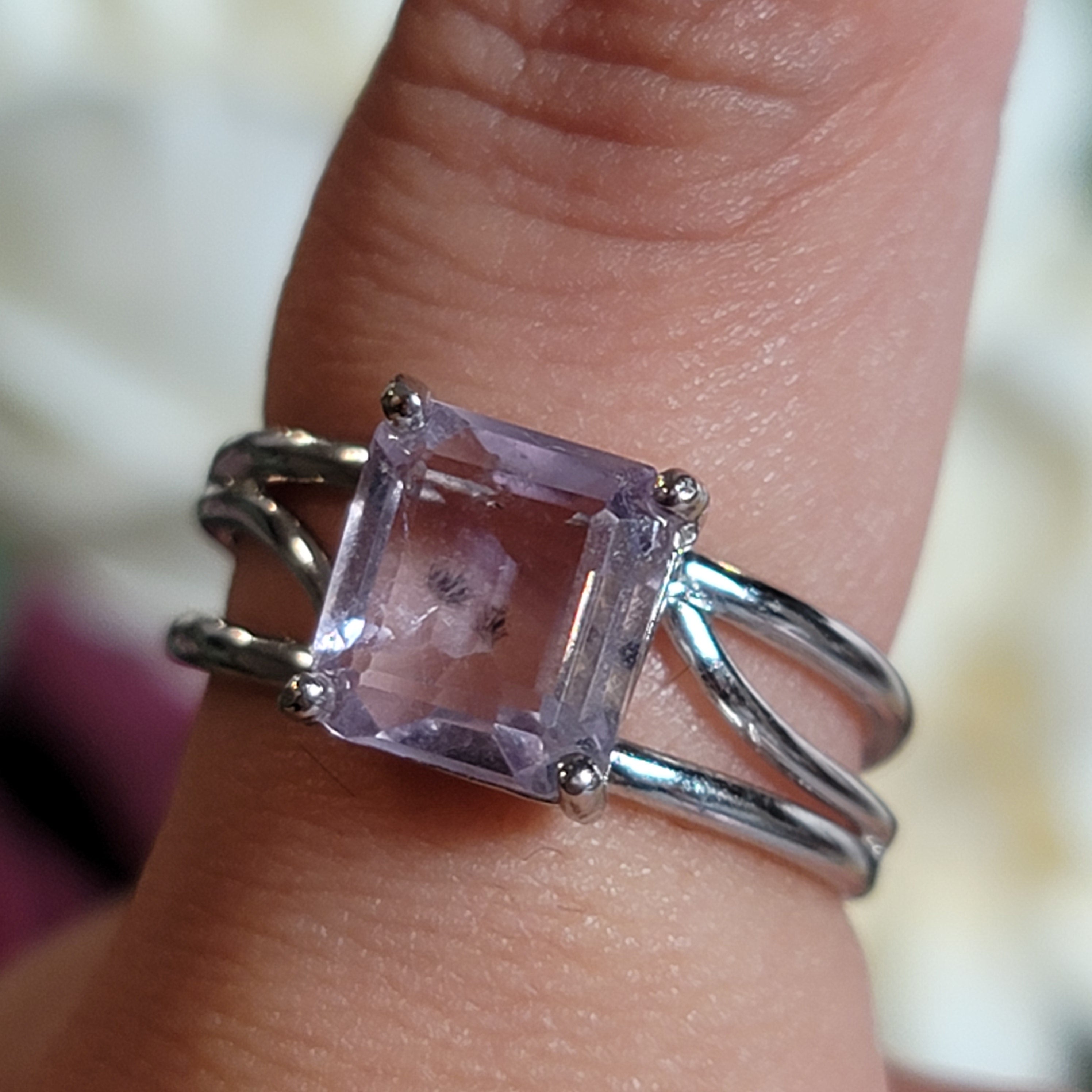 Pastel Amethyst Hollandite Finger Cuff Adjustable Ring .925 Silver for Intuition and Protection