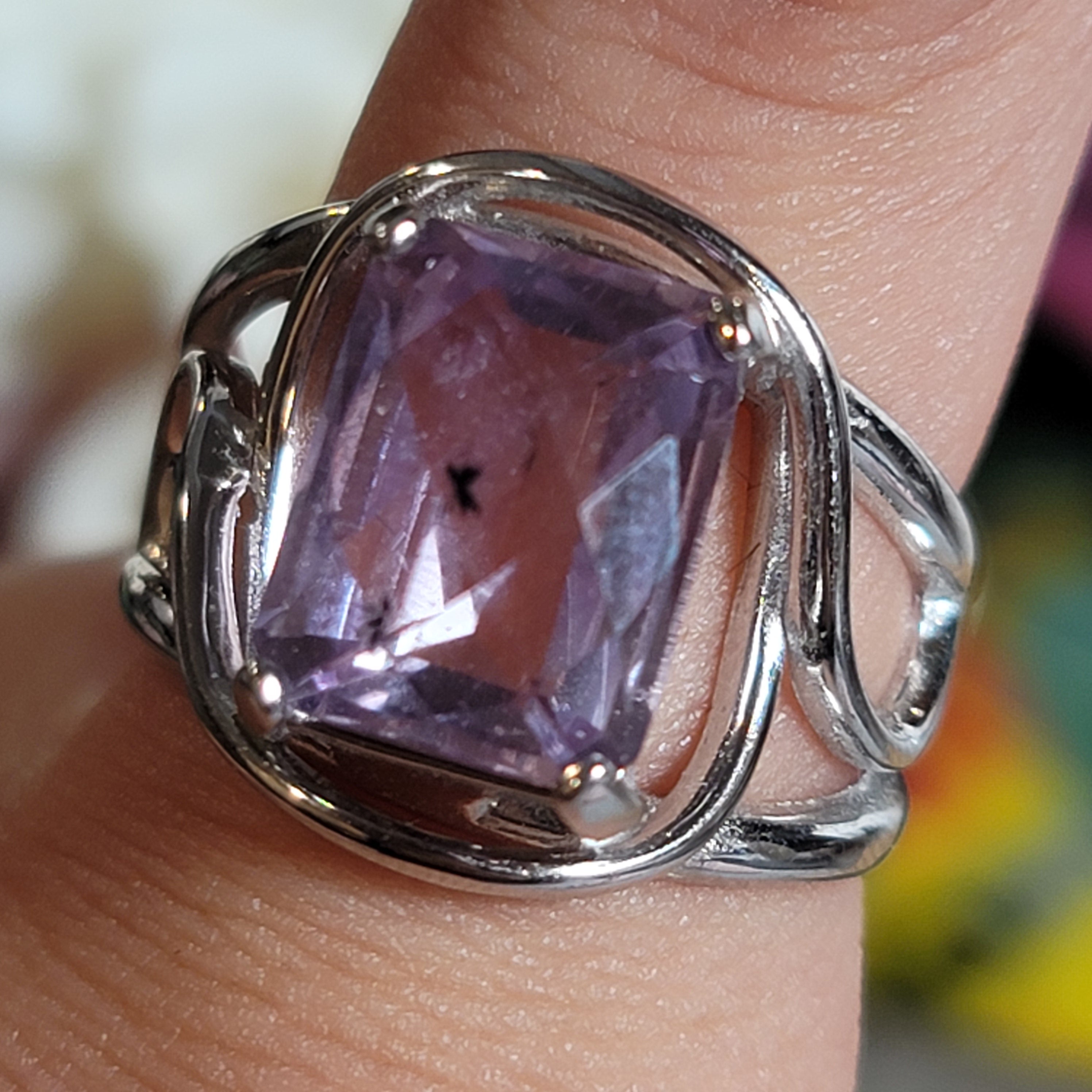 Pastel Amethyst Hollandite Finger Cuff Adjustable Ring .925 Silver for Intuition and Protection