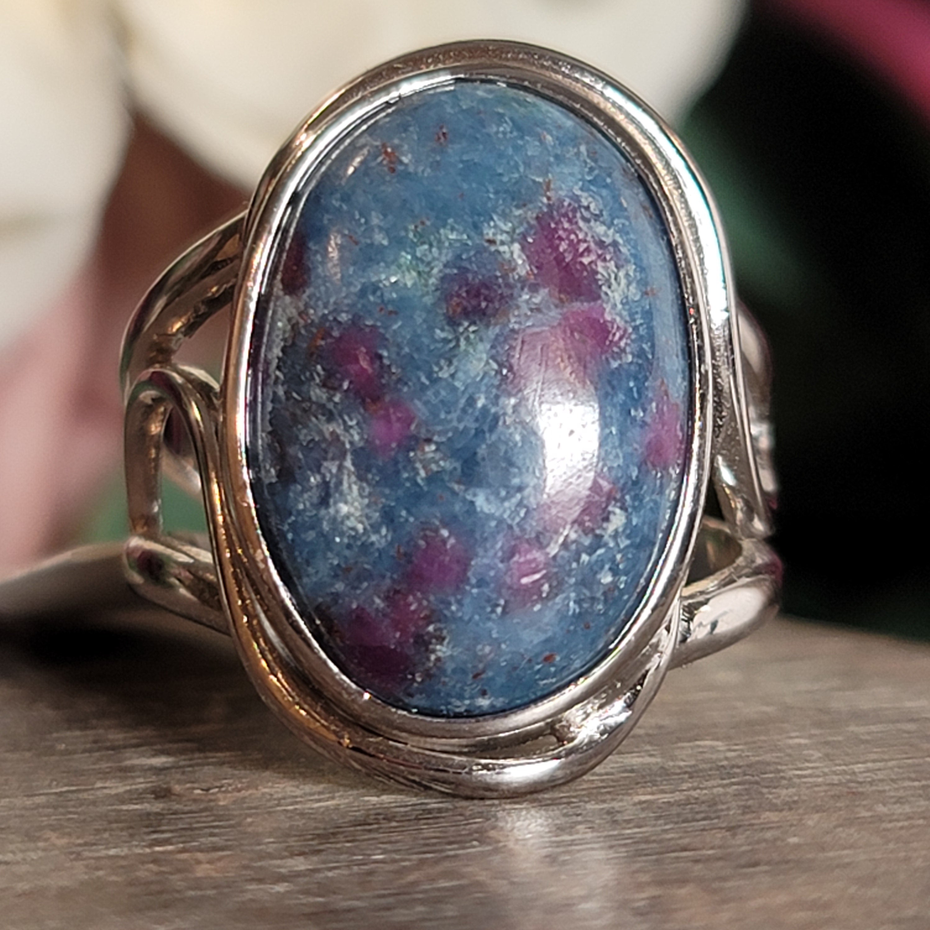 Ruby Kyanite Adjustable Cuff  Ring .925 Silver for Attracting Love, Courage and Your Destiny