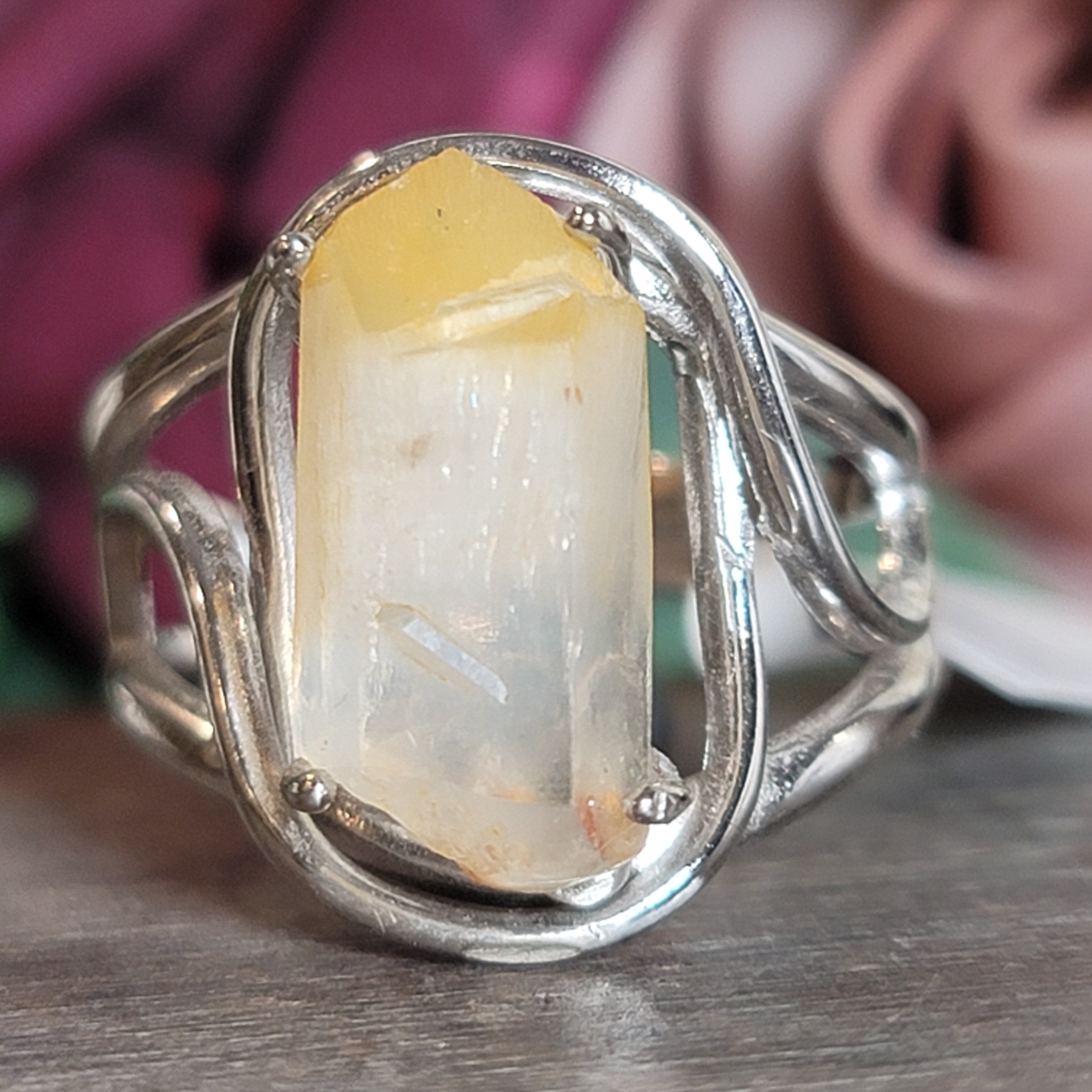 Mango Quartz Cuff Ring for Healing, Manifestation and New Beginnings