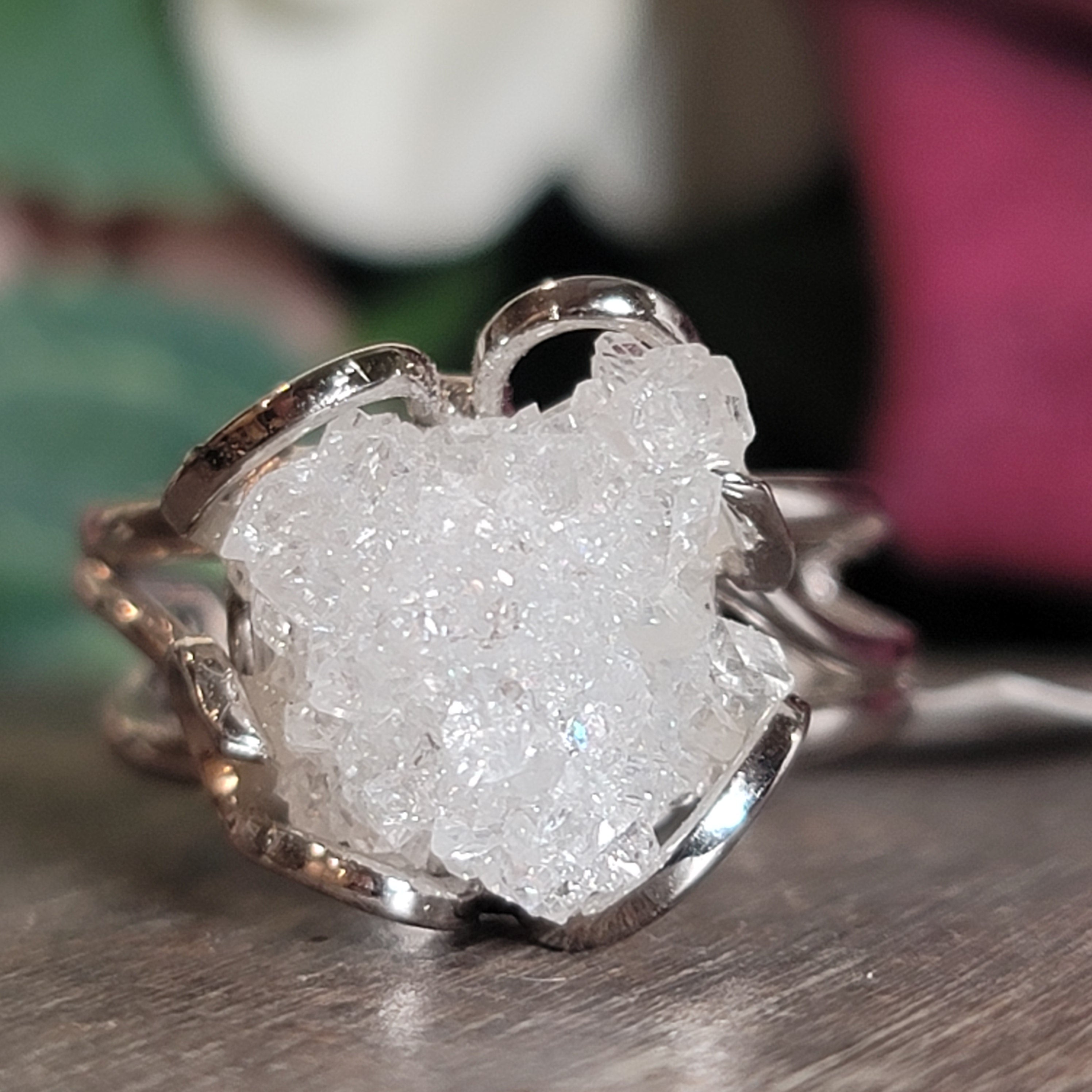 Apophyllite Cuff Ring .925 Silver for Awareness, Purity and Spirituality