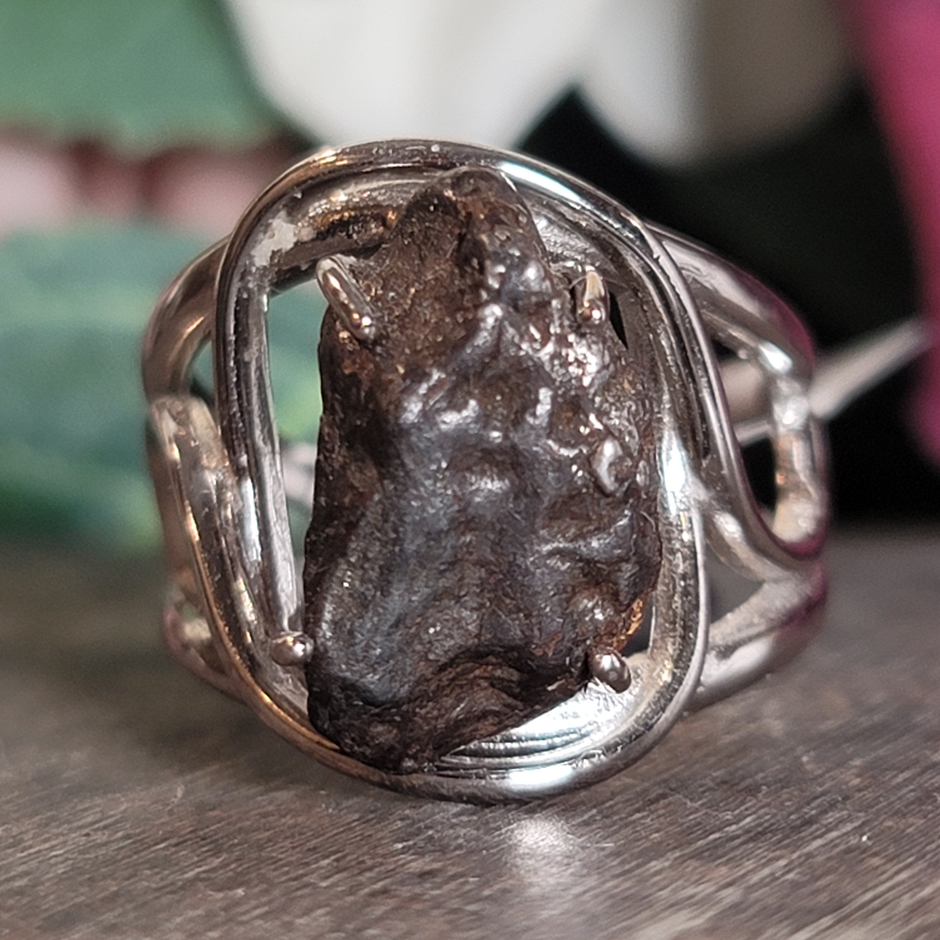 Meteorite Cuff Ring Adjustable Ring .925 Silver