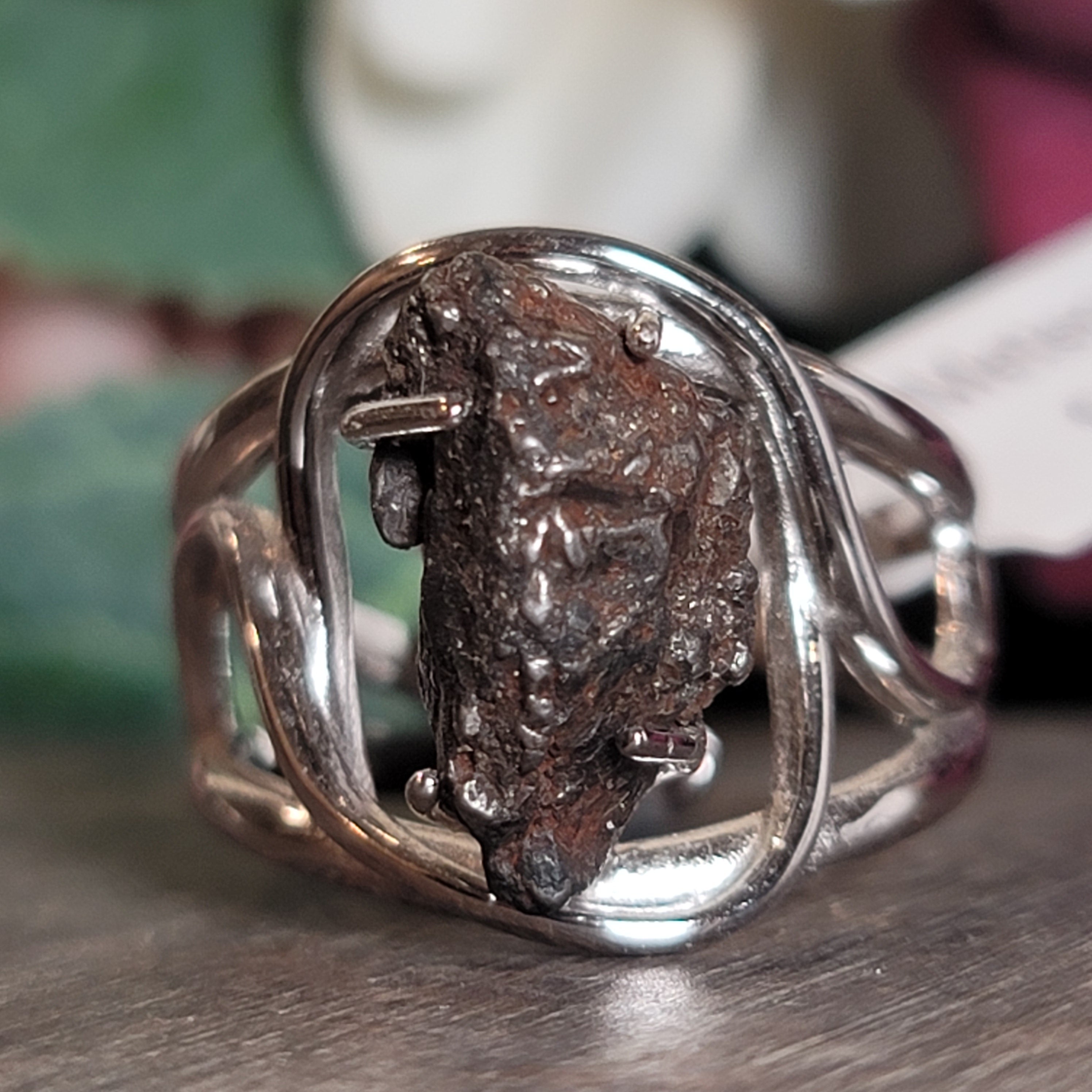 Meteorite Cuff Ring Adjustable Ring .925 Silver