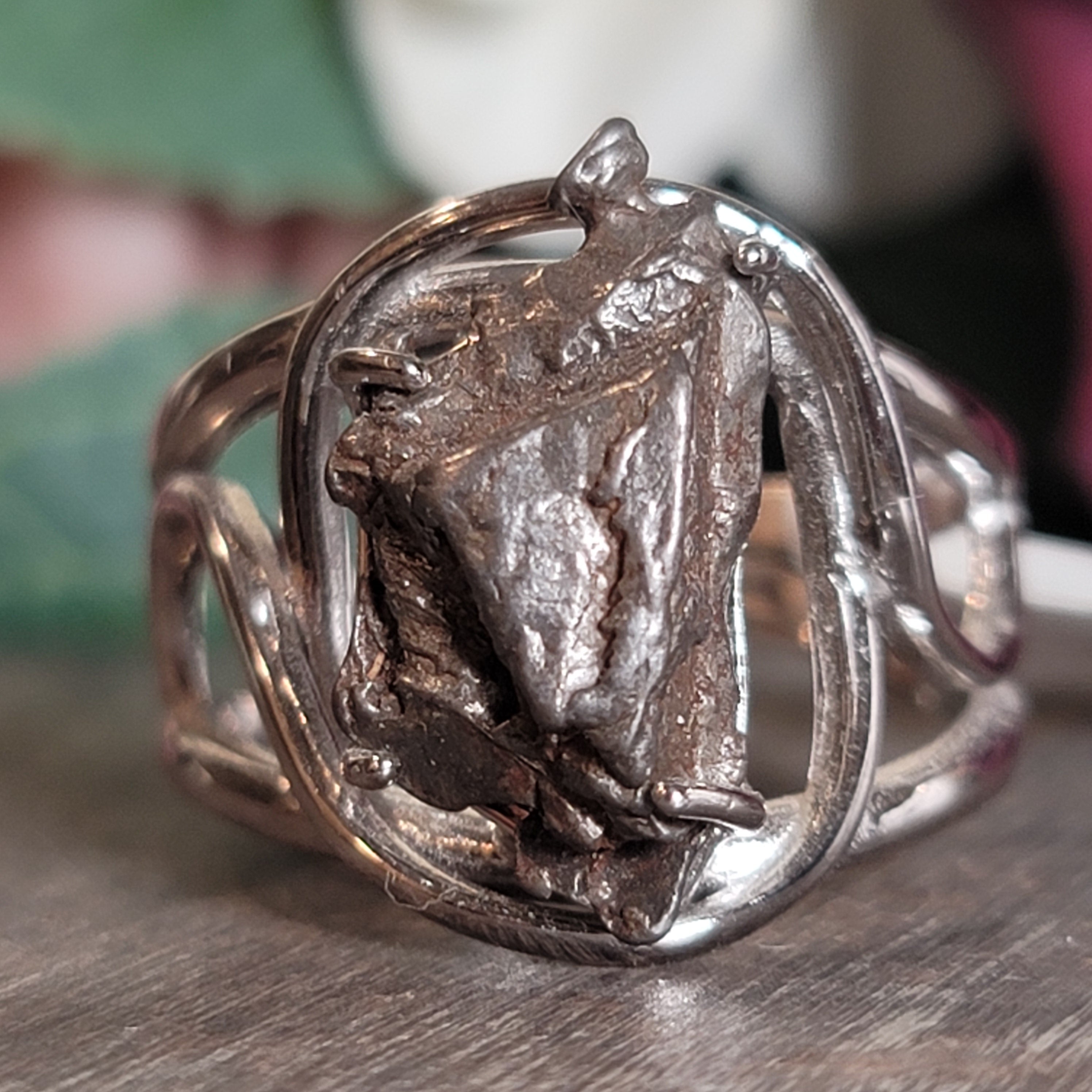 Meteorite Cuff Ring Adjustable Ring .925 Silver