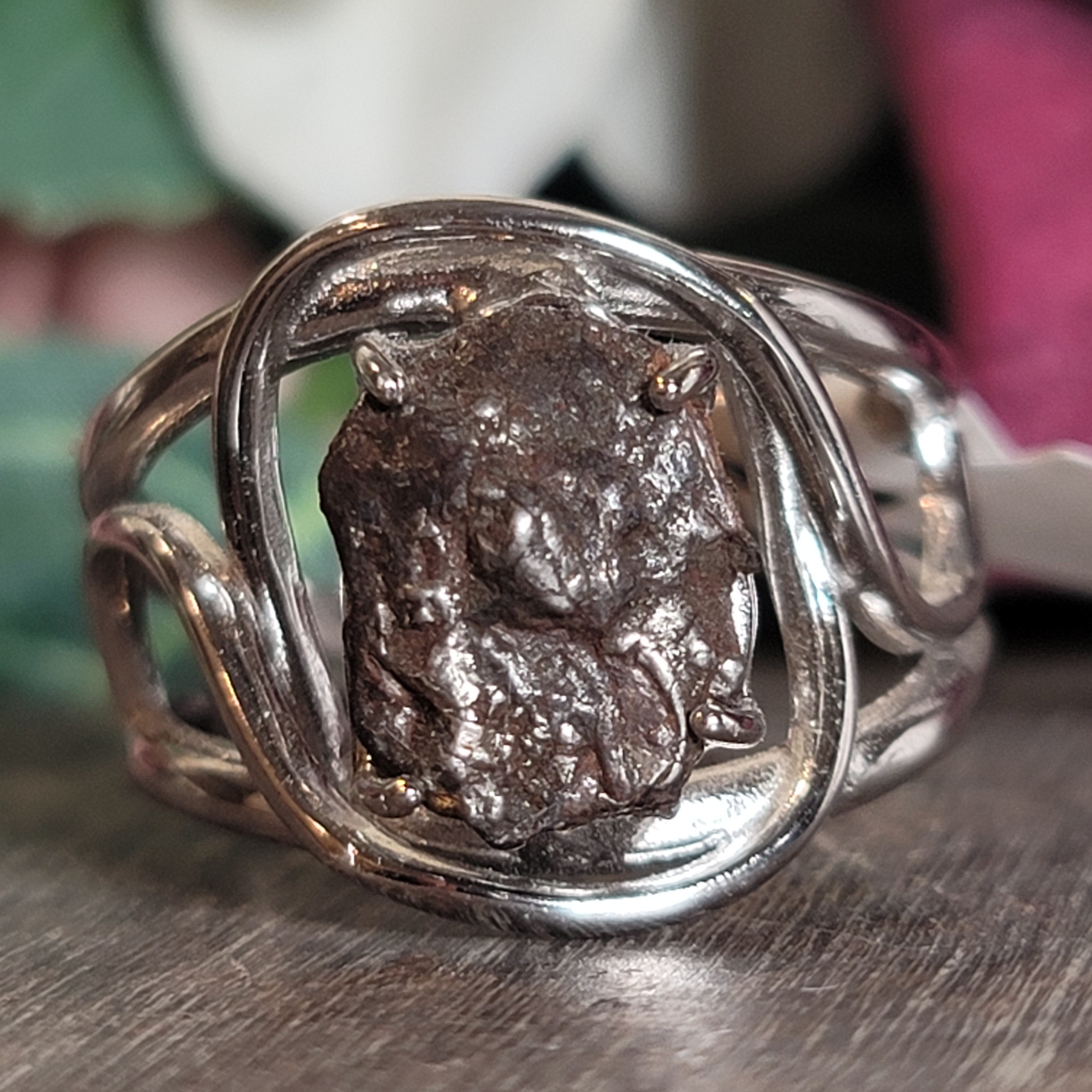 Meteorite Cuff Ring Adjustable Ring .925 Silver