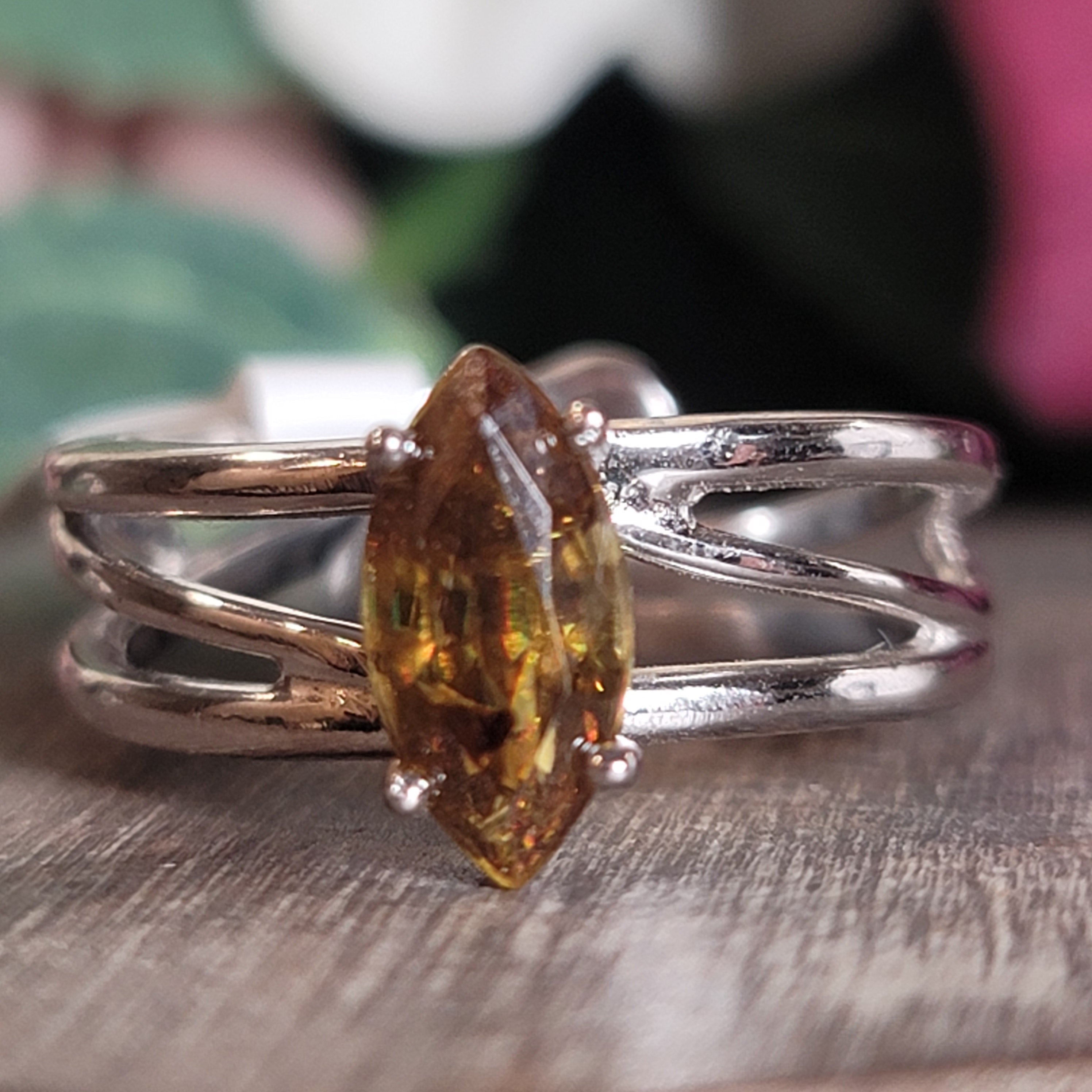 Sphene Adjustable Cuff Ring .925 Silver for Revitalizing your Life Force Energy and Accelerates Manifestations