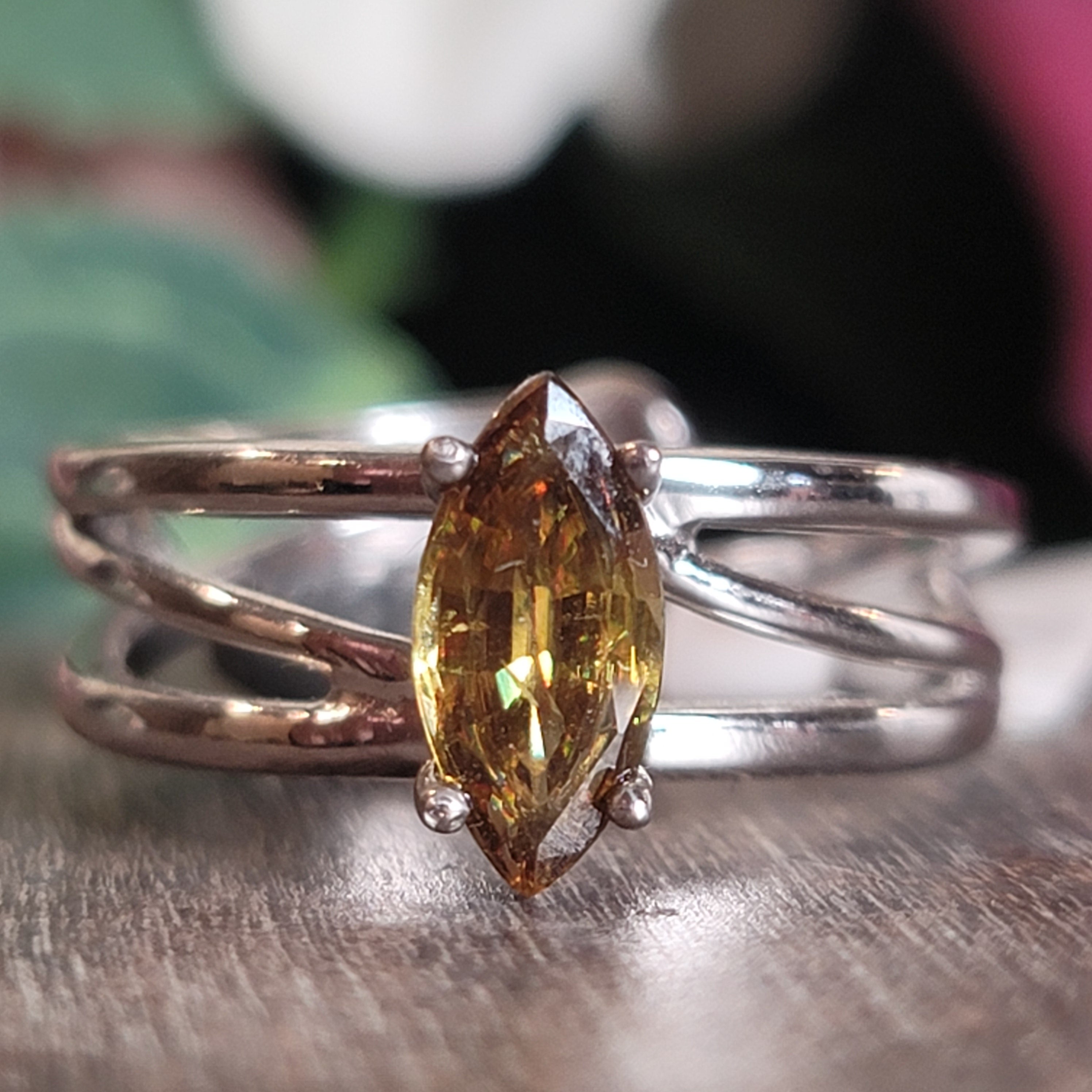 Sphene Adjustable Cuff Ring .925 Silver for Revitalizing your Life Force Energy and Accelerates Manifestations