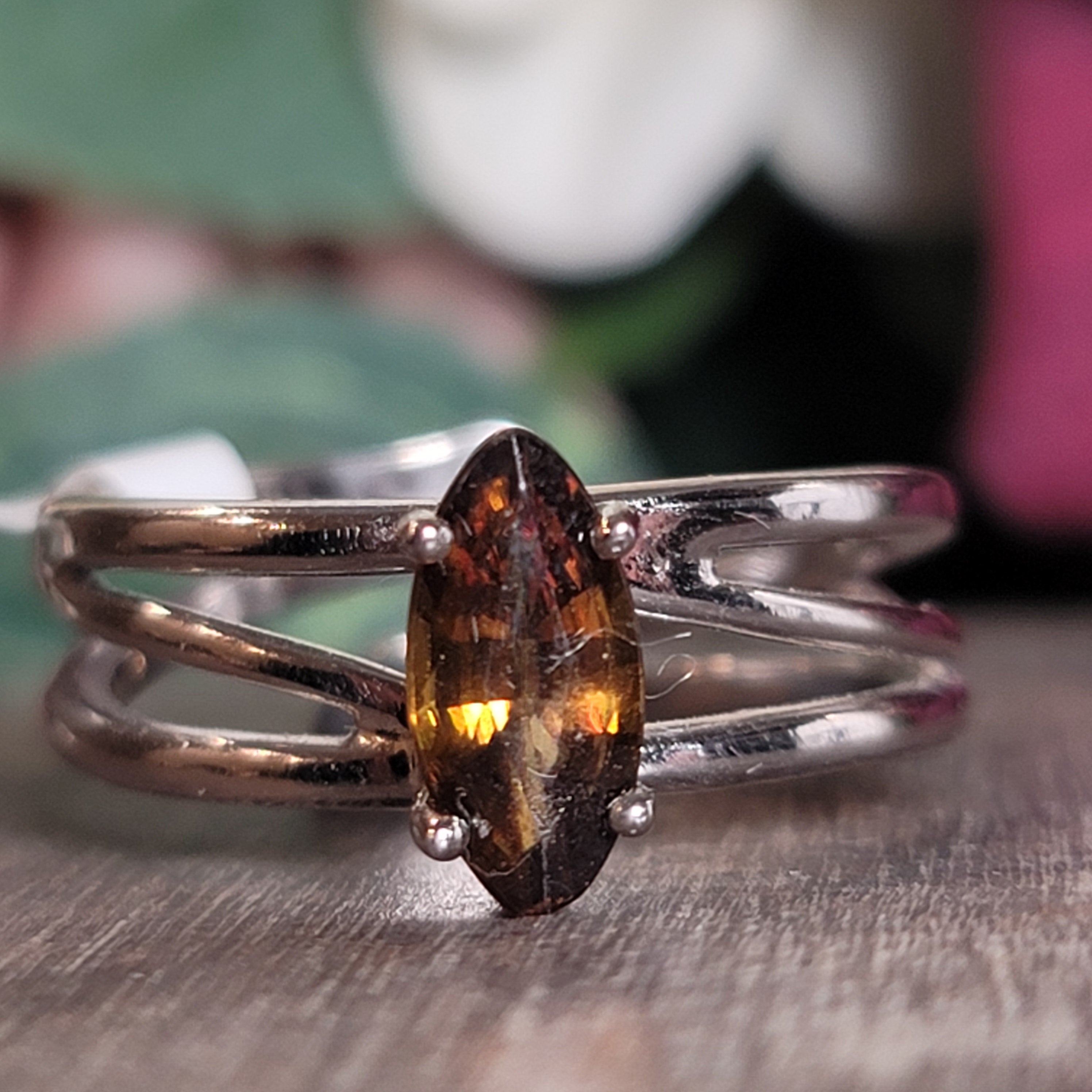 Sphene Adjustable Cuff Ring .925 Silver for Revitalizing your Life Force Energy and Accelerates Manifestations