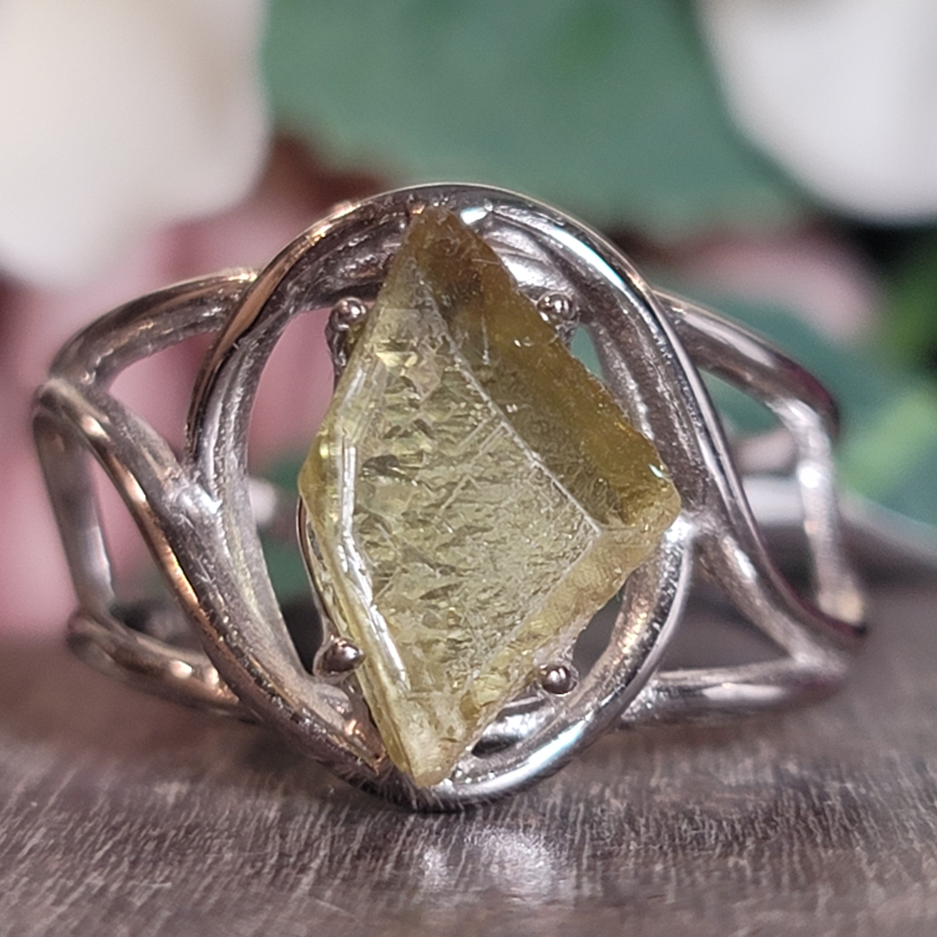 Sphene Adjustable Cuff Ring .925 Silver for Revitalizing your Life Force Energy and Accelerates Manifestations