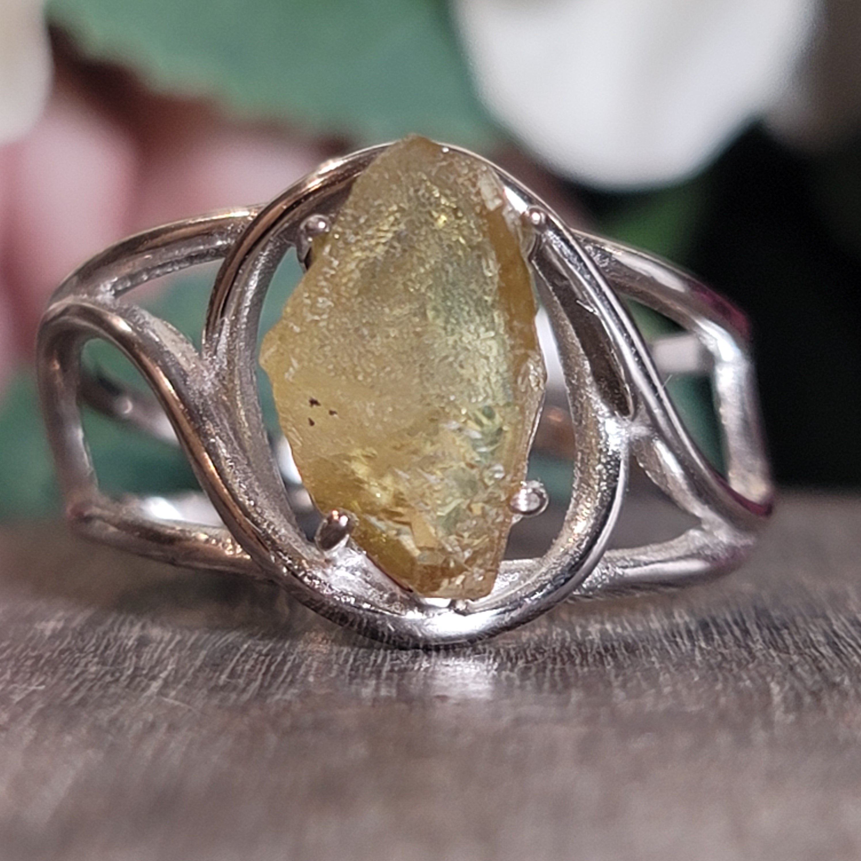 Sphene Adjustable Cuff Ring .925 Silver for Revitalizing your Life Force Energy and Accelerates Manifestations