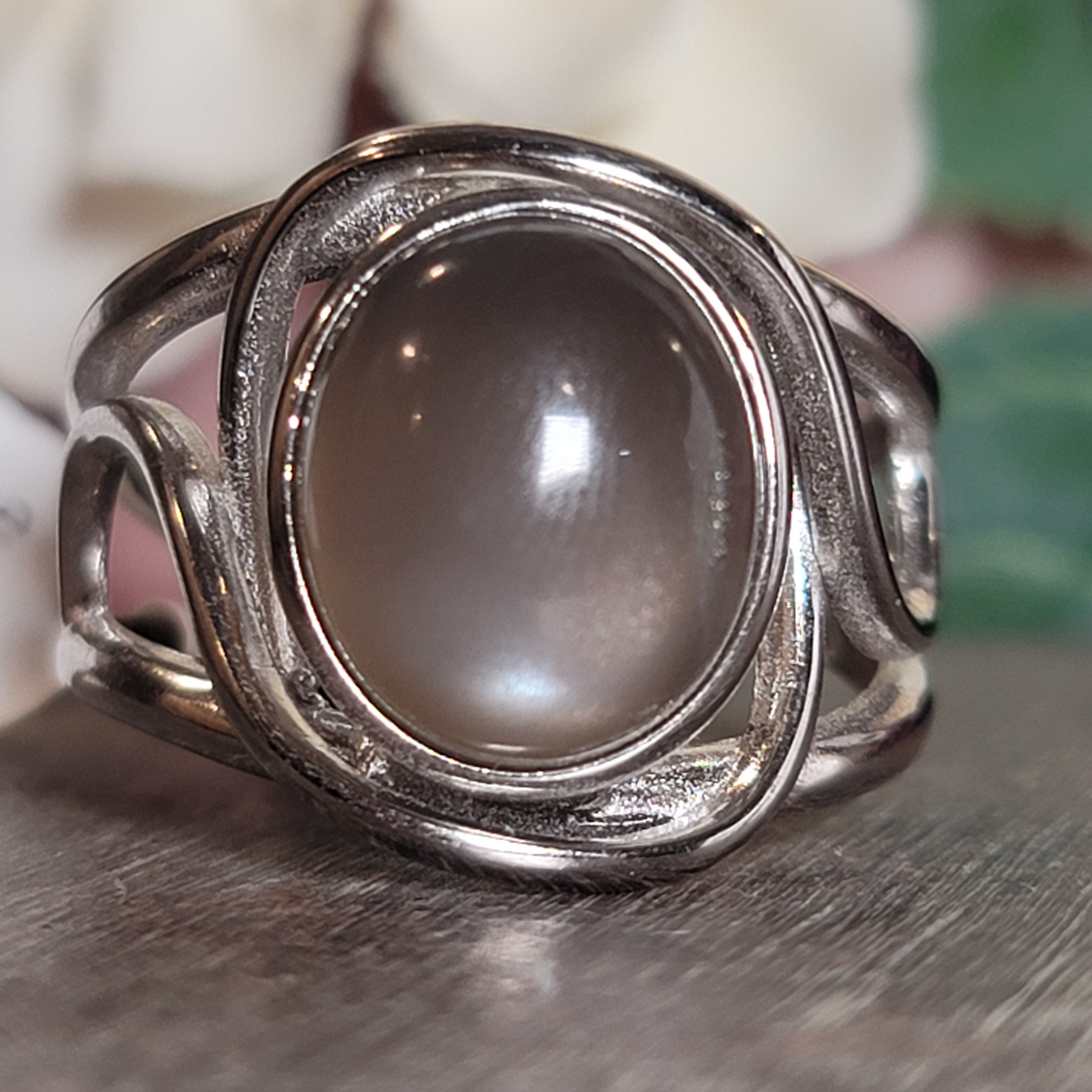 Black Moonstone with Sunstone Adjustable Cuff Ring .925 Silver for Intuition, Confident New Beginnings and Manifestation