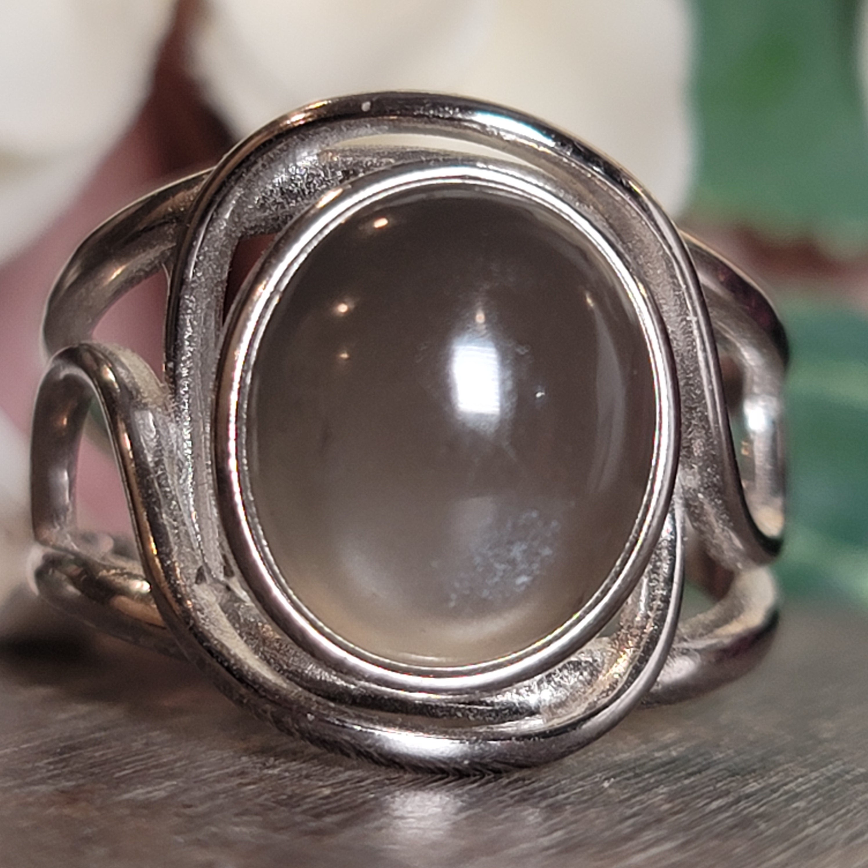 Black Moonstone with Sunstone Adjustable Finger Cuff Ring .925 Silver for Intuition, Confident New Beginnings and Manifestation