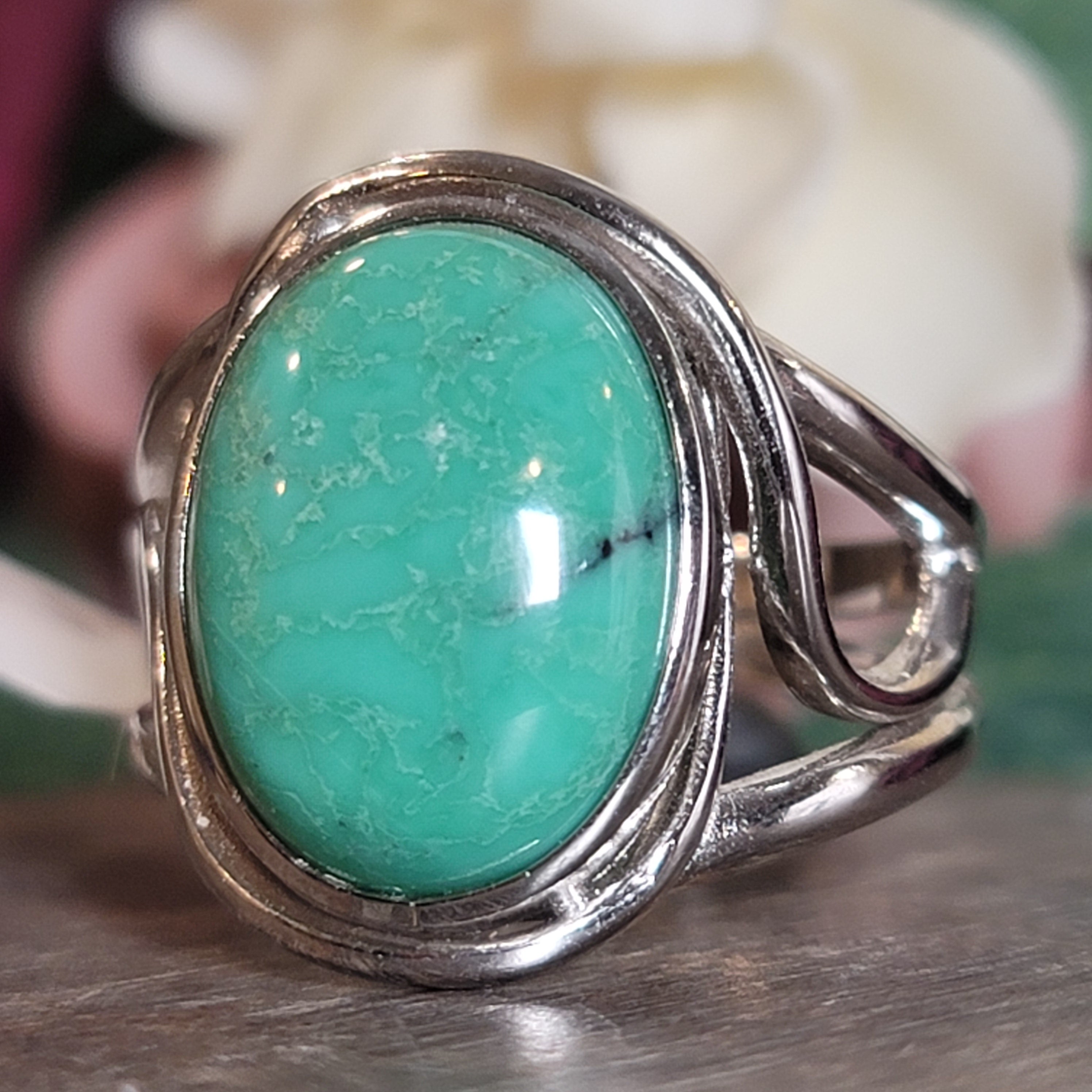 New Lander Variscite Adjustable Cuff Ring .925 Silver for Emotional Healing, Joy, Love and Prosperity