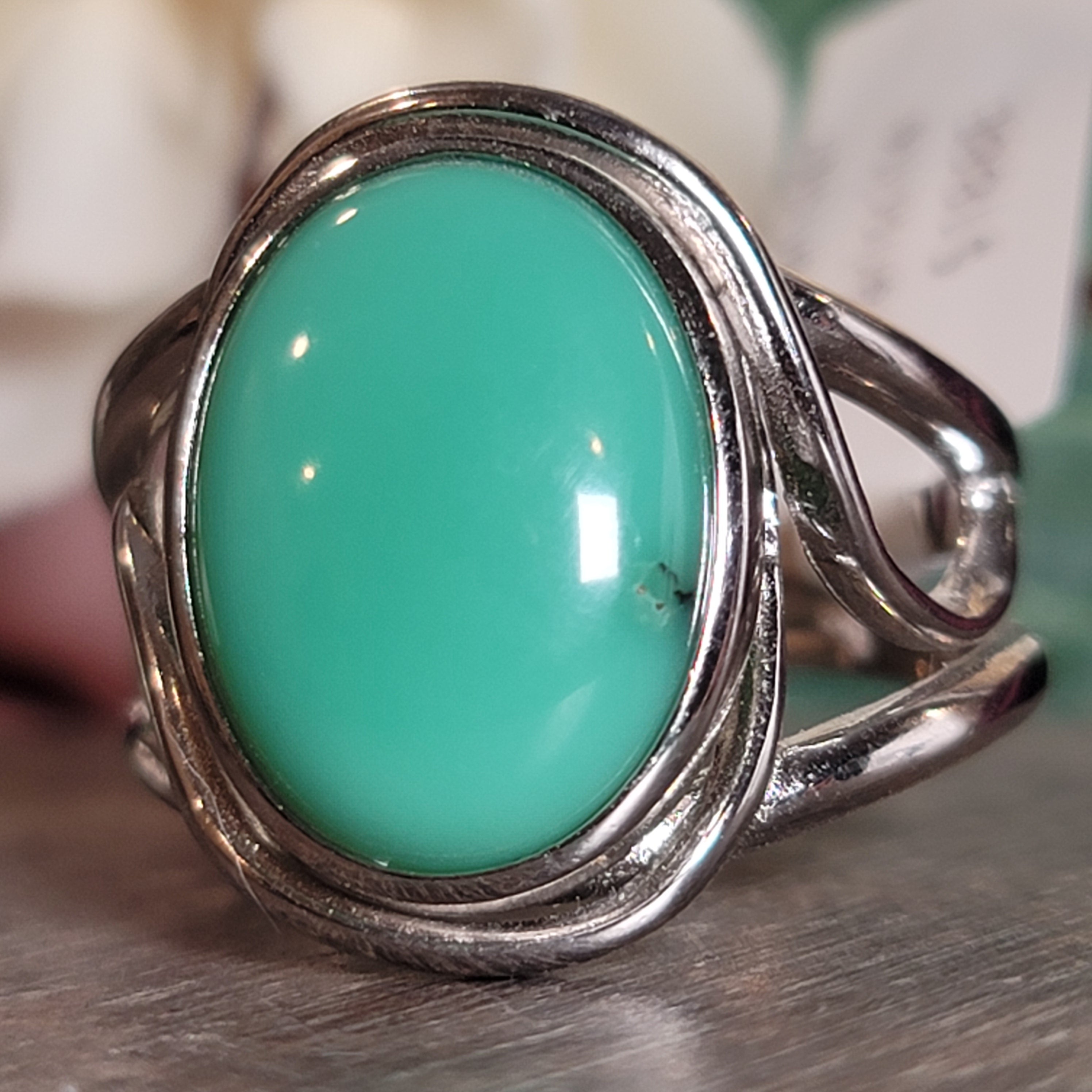 New Lander Variscite Adjustable Cuff Ring .925 Silver for Emotional Healing, Joy, Love and Prosperity