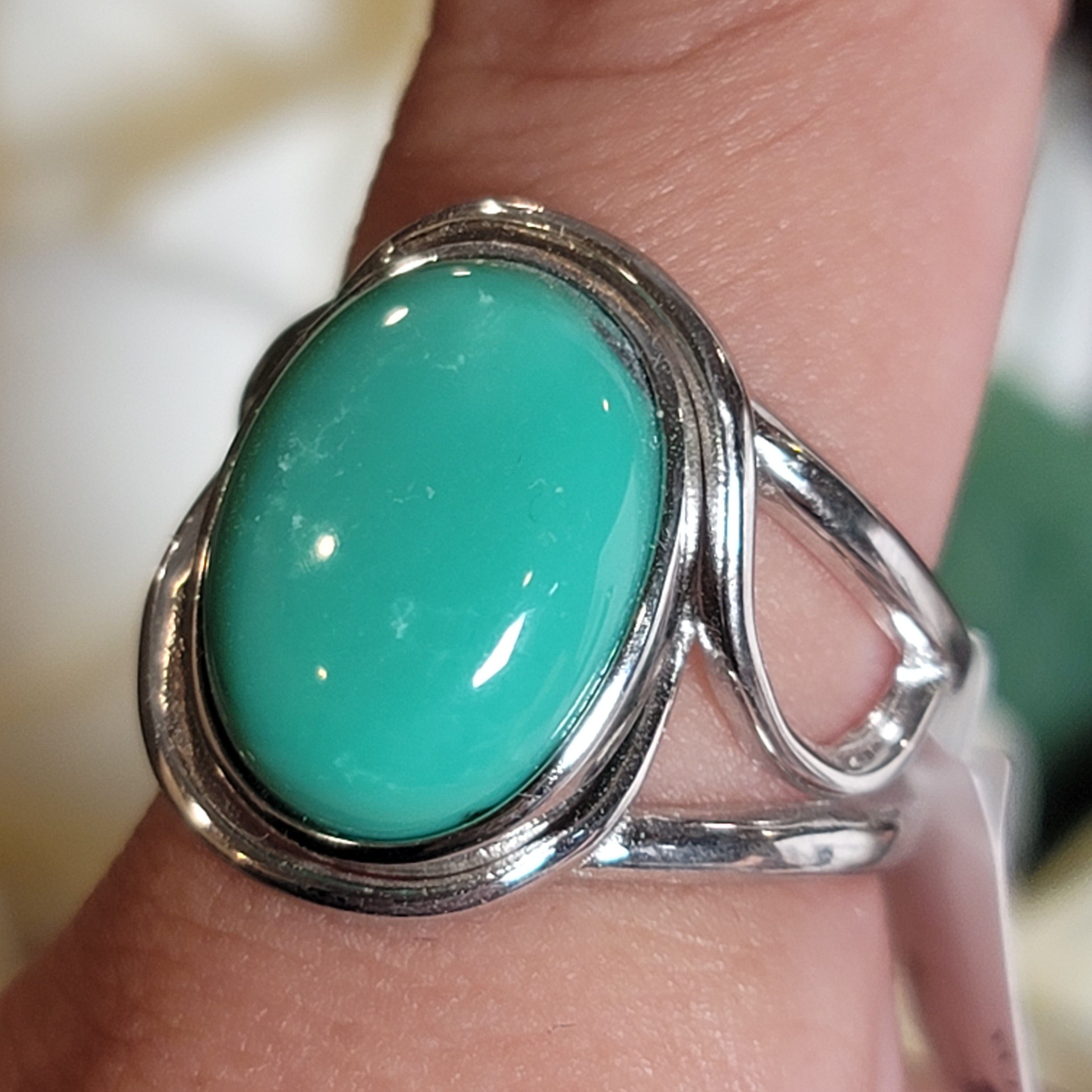 New Lander Variscite Adjustable Cuff Ring .925 Silver for Emotional Healing, Joy, Love and Prosperity