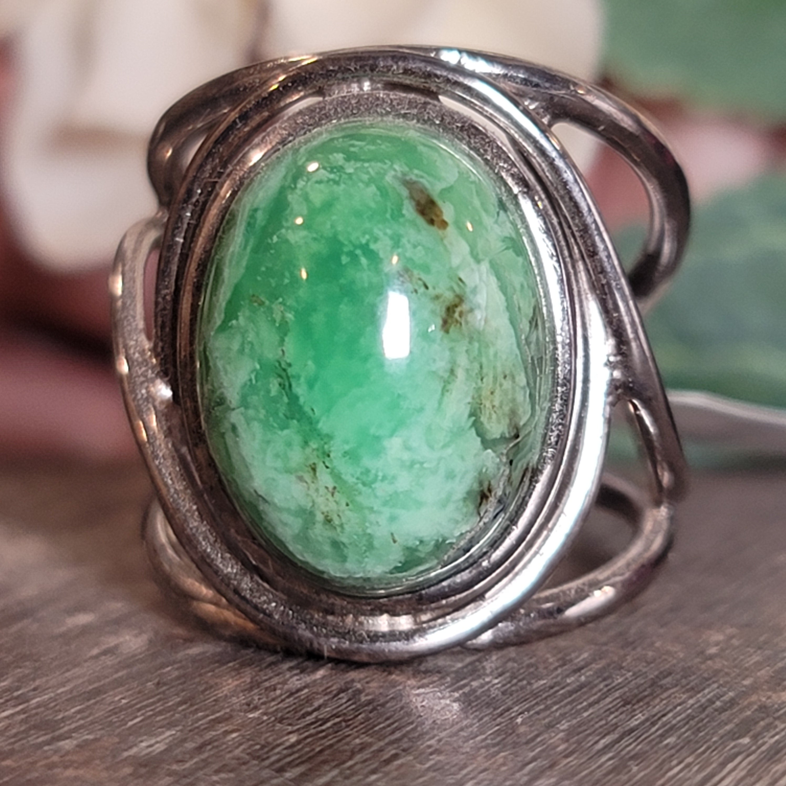 New Lander Variscite Adjustable Cuff Ring .925 Silver for Emotional Healing, Joy, Love and Prosperity