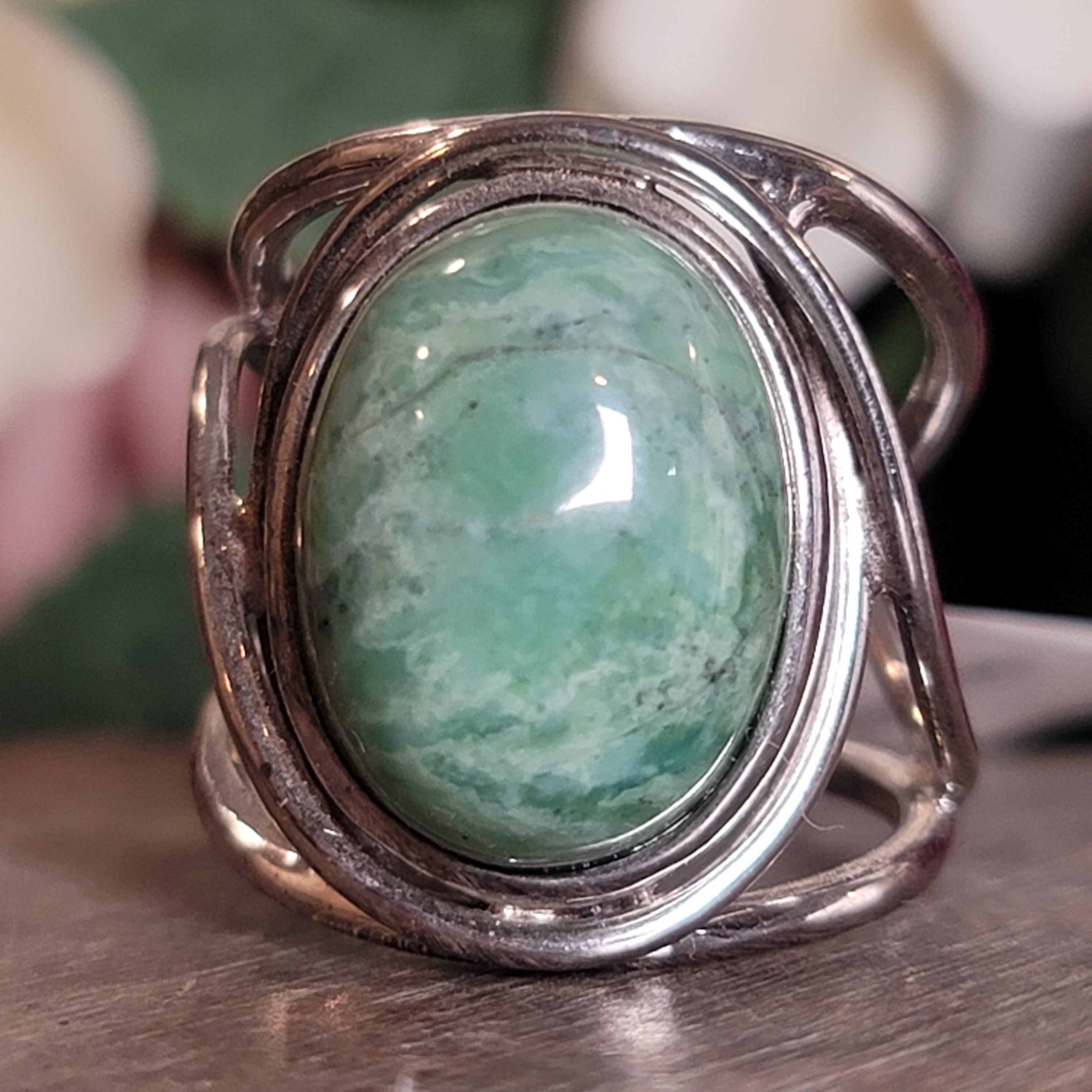 New Lander Variscite Adjustable Cuff Ring .925 Silver for Emotional Healing, Joy, Love and Prosperity