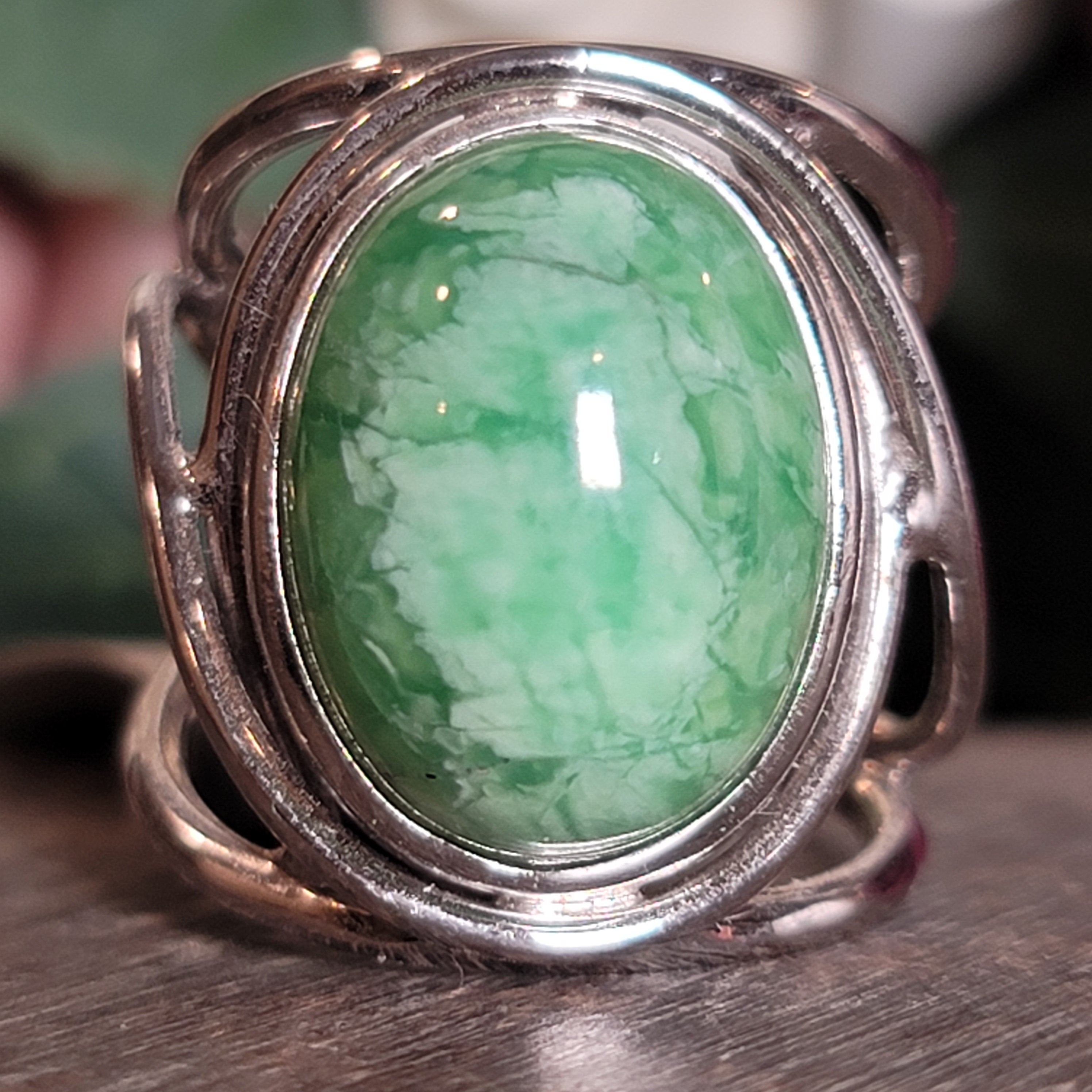 New Lander Variscite Adjustable Cuff Ring .925 Silver for Emotional Healing, Joy, Love and Prosperity