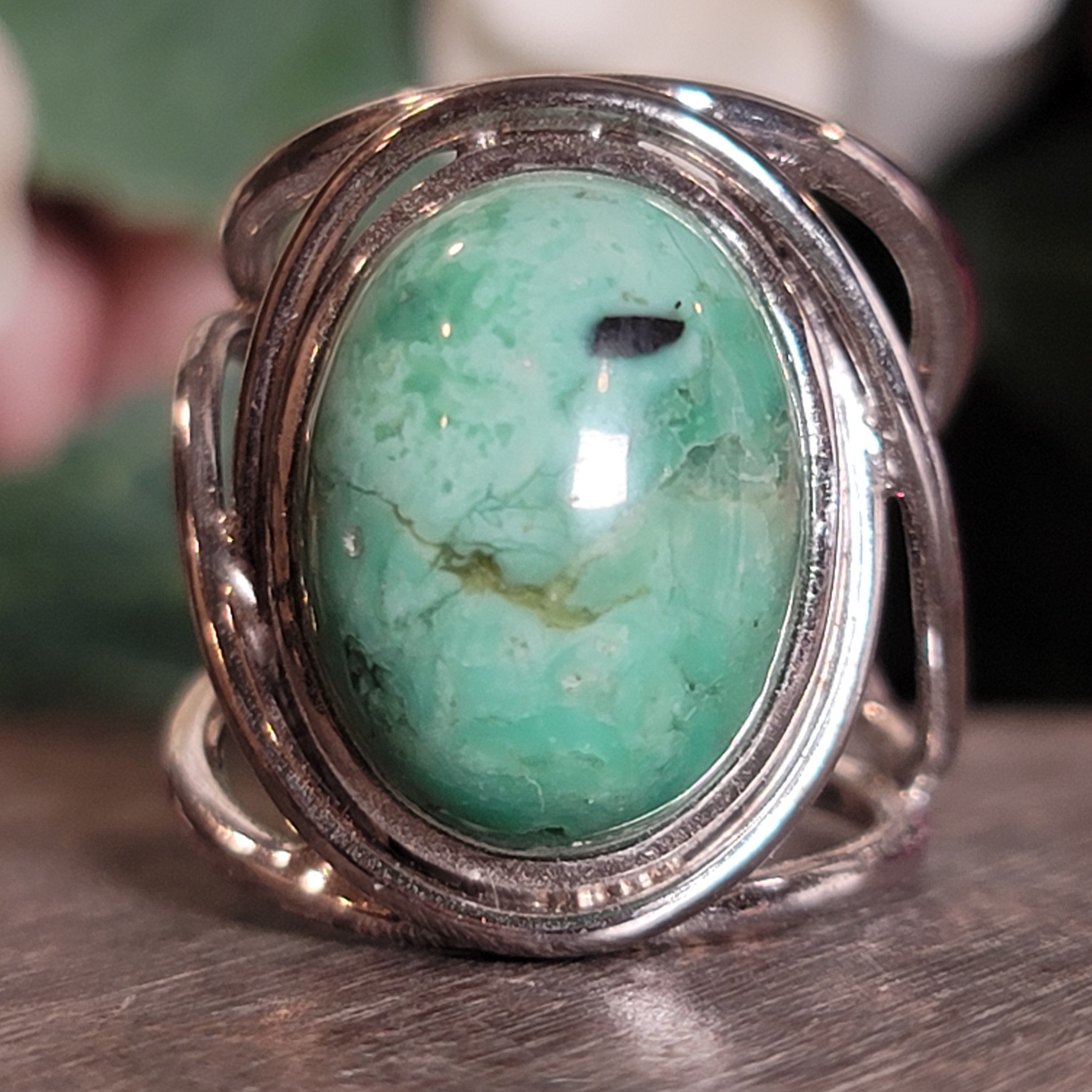 New Lander Variscite Adjustable Cuff Ring .925 Silver for Emotional Healing, Joy, Love and Prosperity