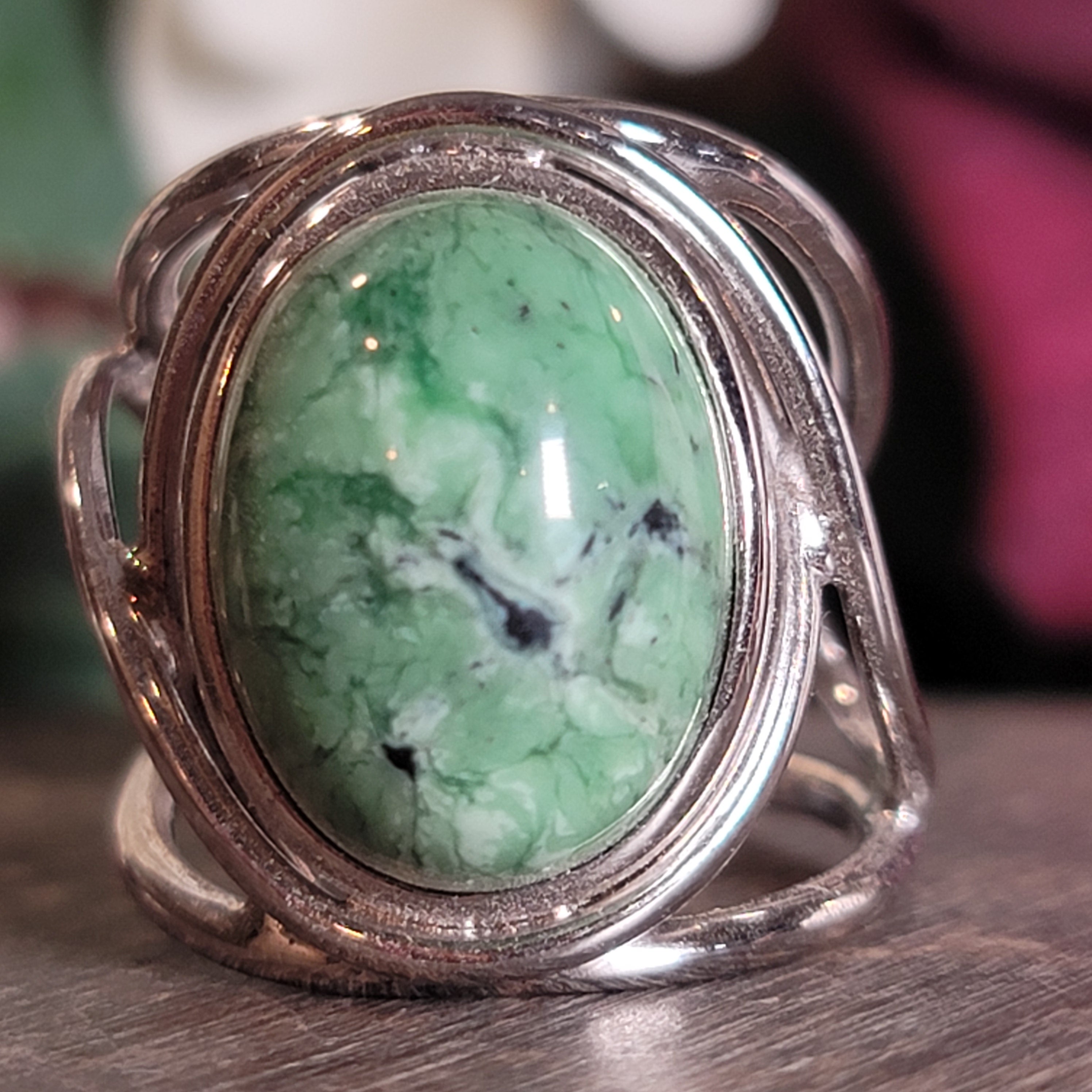 New Lander Variscite Adjustable Cuff Ring .925 Silver for Emotional Healing, Joy, Love and Prosperity