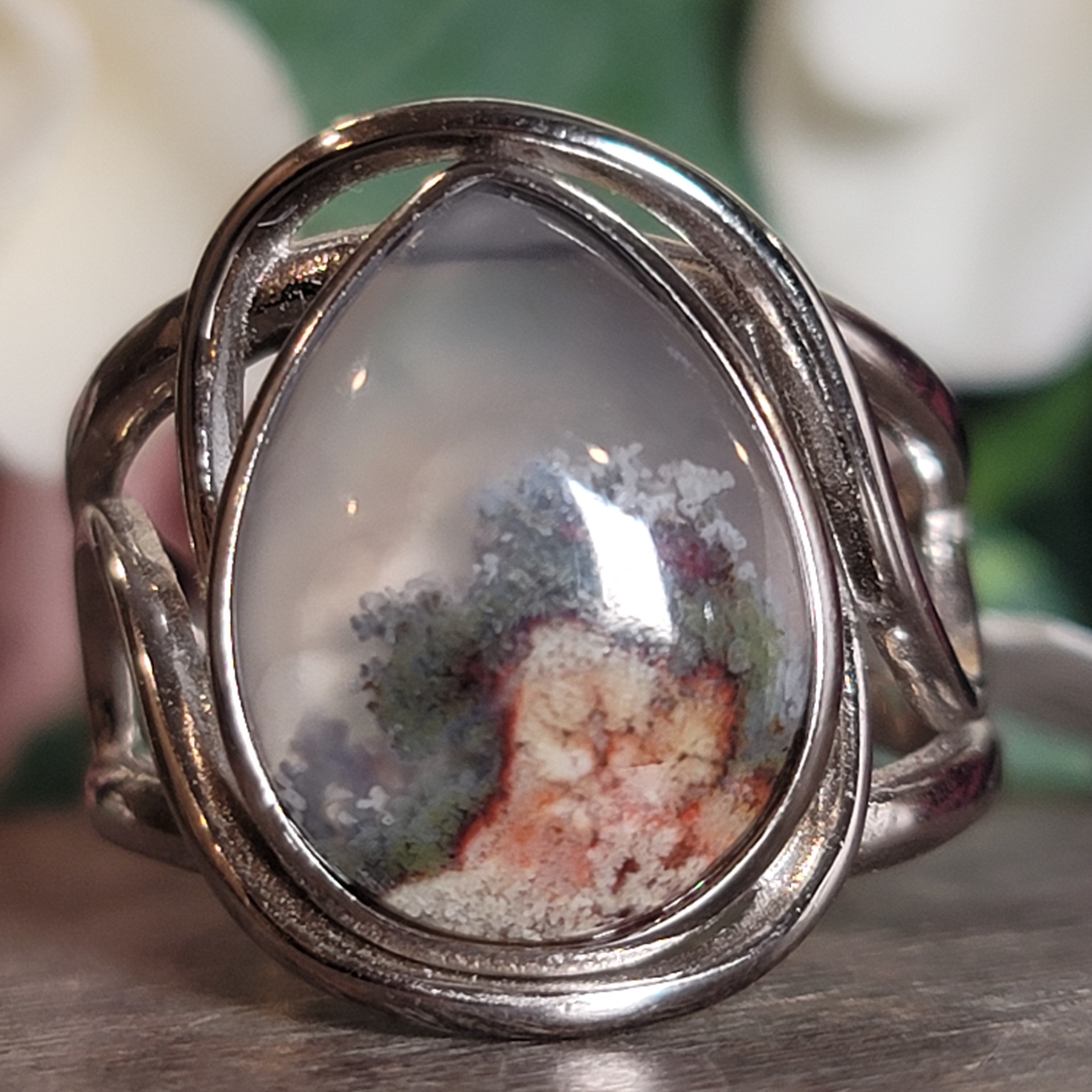 Moss Agate Adjustable Cuff Ring .925 Silver for Creating your Dreams