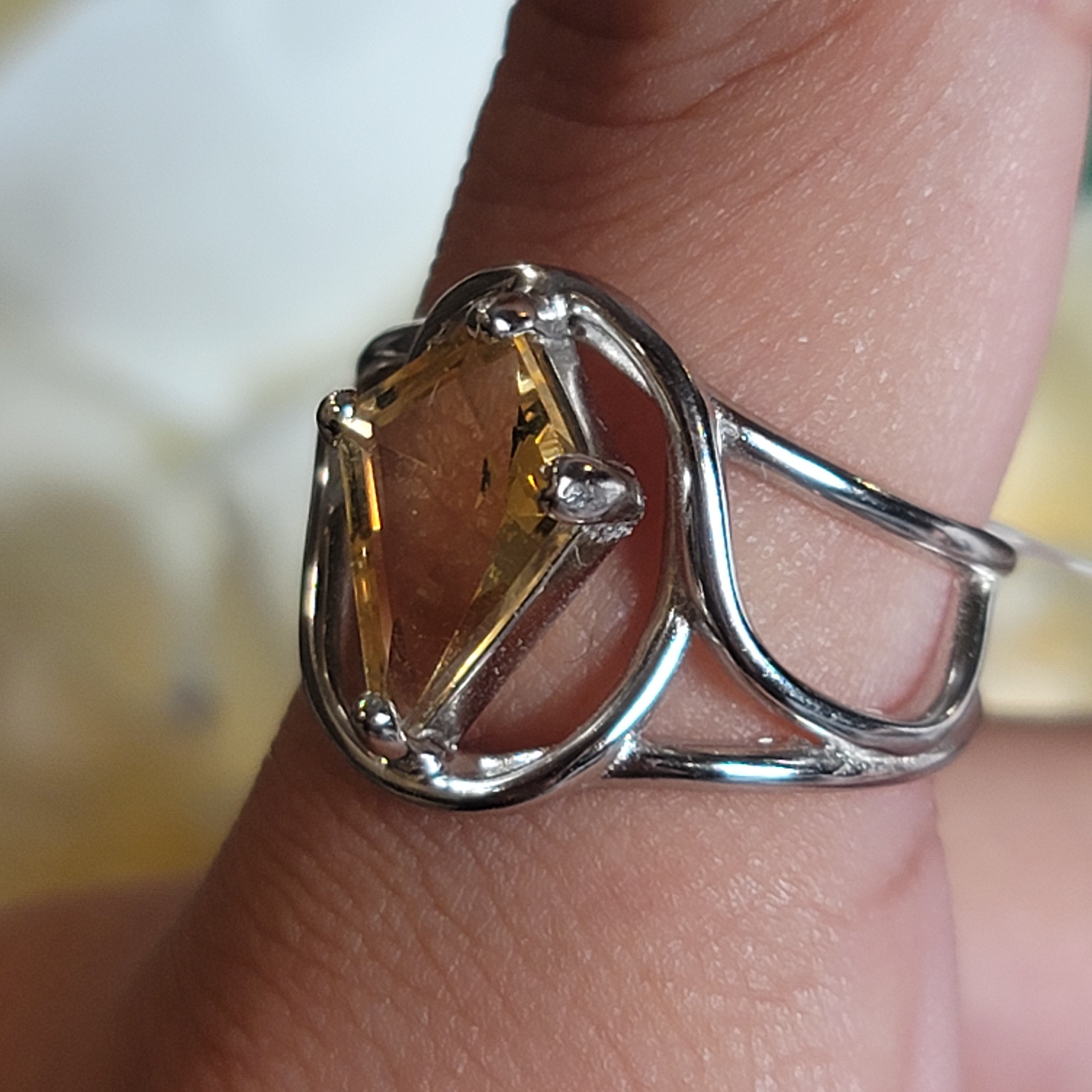 Citrine Dainty Coffin Adjustable Finger Cuff Ring .925 Silver for Abundance, Good Luck and Positivity