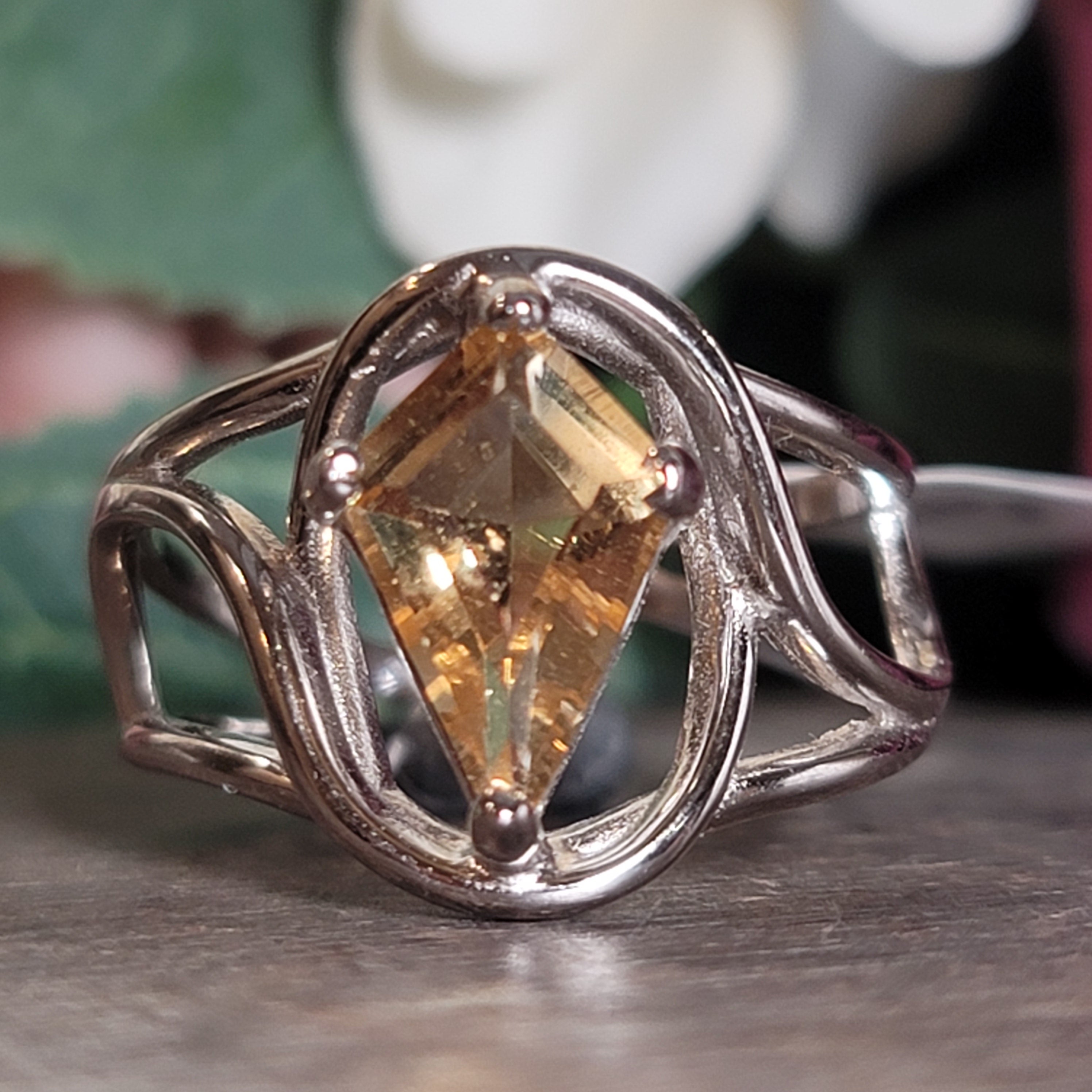 Citrine Dainty Coffin Adjustable Finger Cuff Ring .925 Silver for Abundance, Good Luck and Positivity