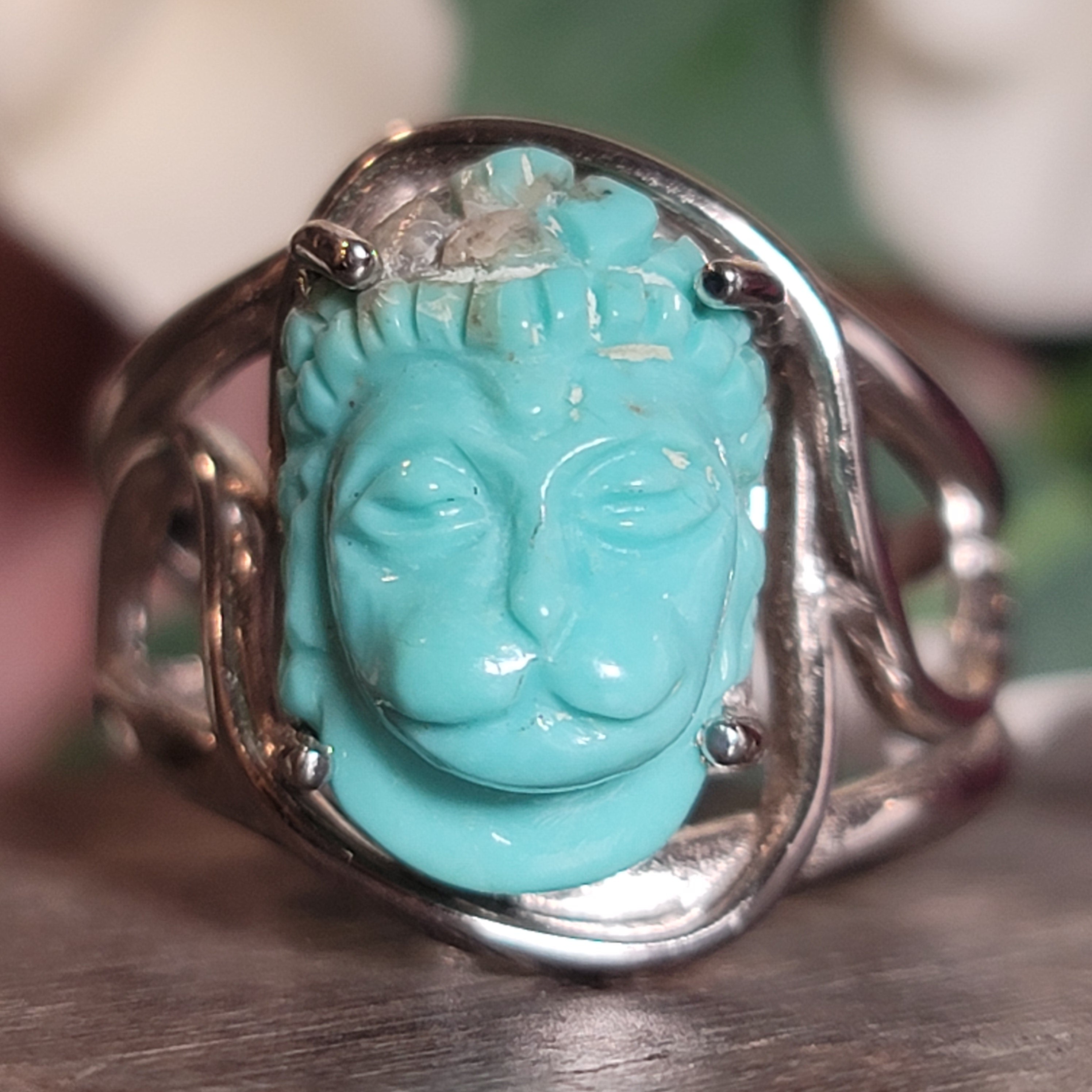 Turquoise Hanuman Cuff Ring for Good Luck, Prosperity and Protection