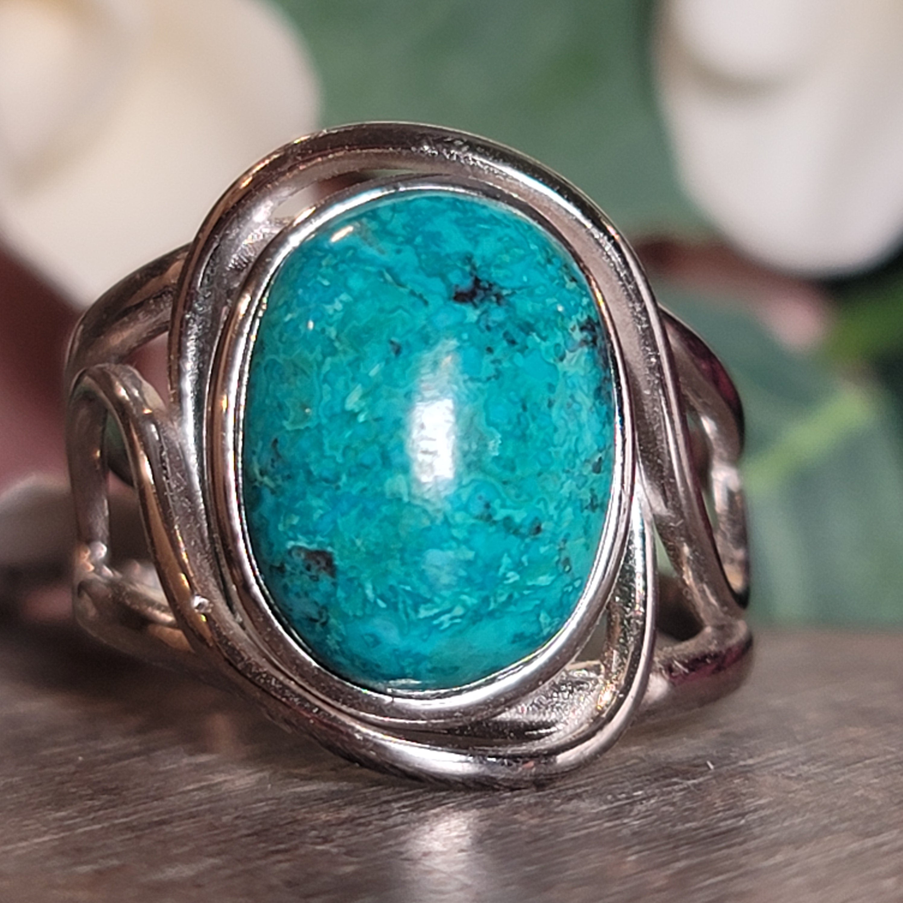 Shattuckite & Chrysocolla Cuff Ring, Adjustable Ring .925 Silver for Goddess Energy, Peaceful Communication and Truth