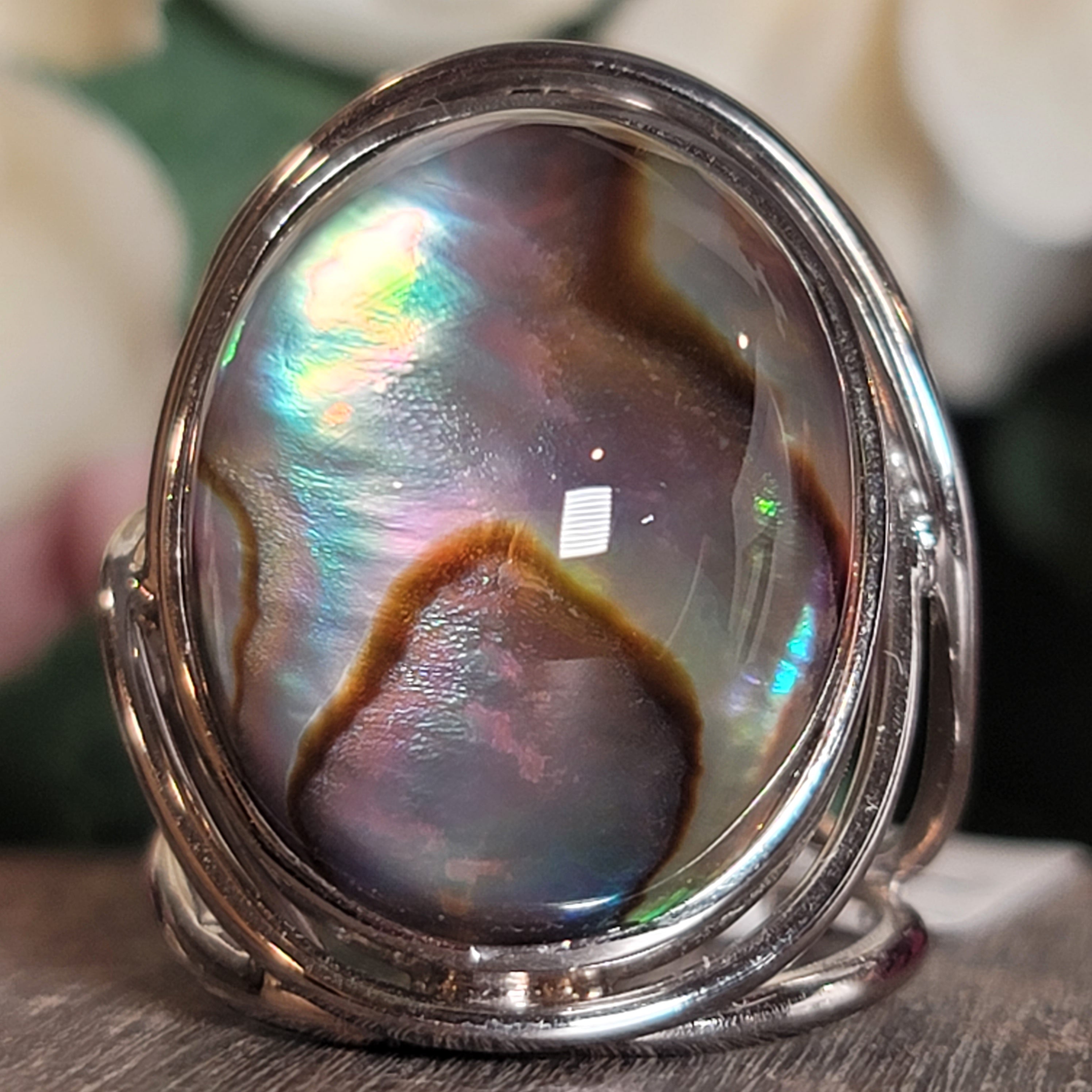 Abalone Cuff Ring .925 Silver for Soothing Anxiety, Promoting Compassion and Love