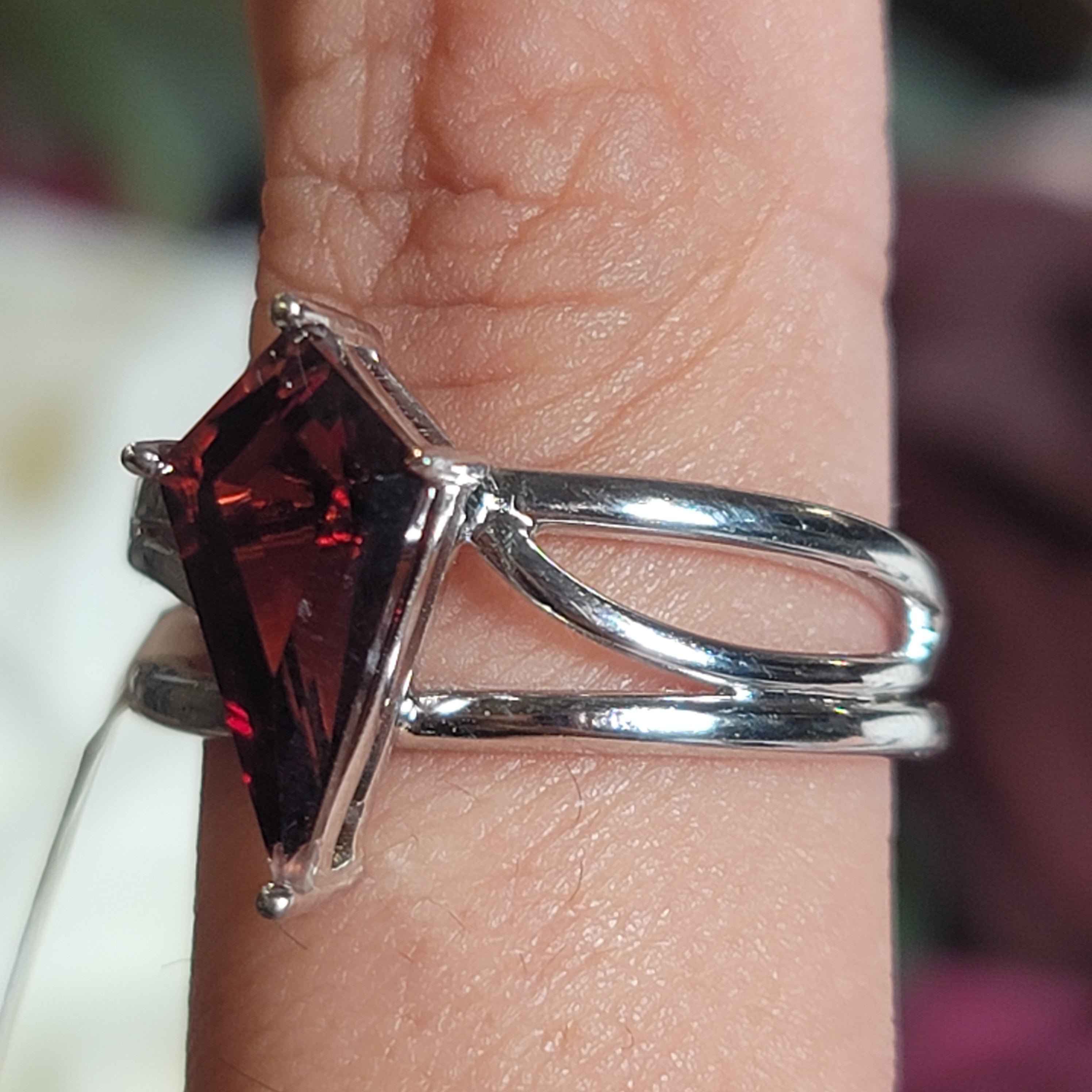 Garnet Coffin Dainty Ring .925 Silver for Health and Strength